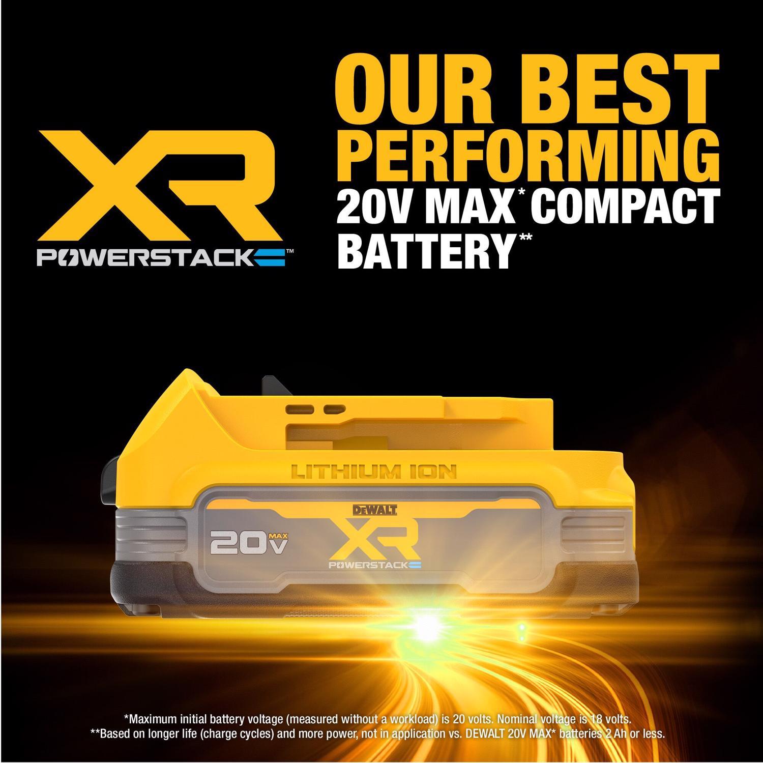 DeWalt 20V MAX XR POWERSTACK DCBP034C 1.7 Ah Lithium-Ion Compact Battery and Charger Starter Kit 2 p