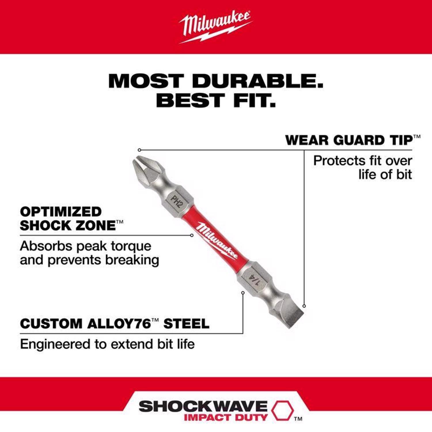 Milwaukee Shockwave Phillips/Slotted PH2/SL1-4 in. X 2-3/8 in. L Impact Double-Ended Power Bit Steel