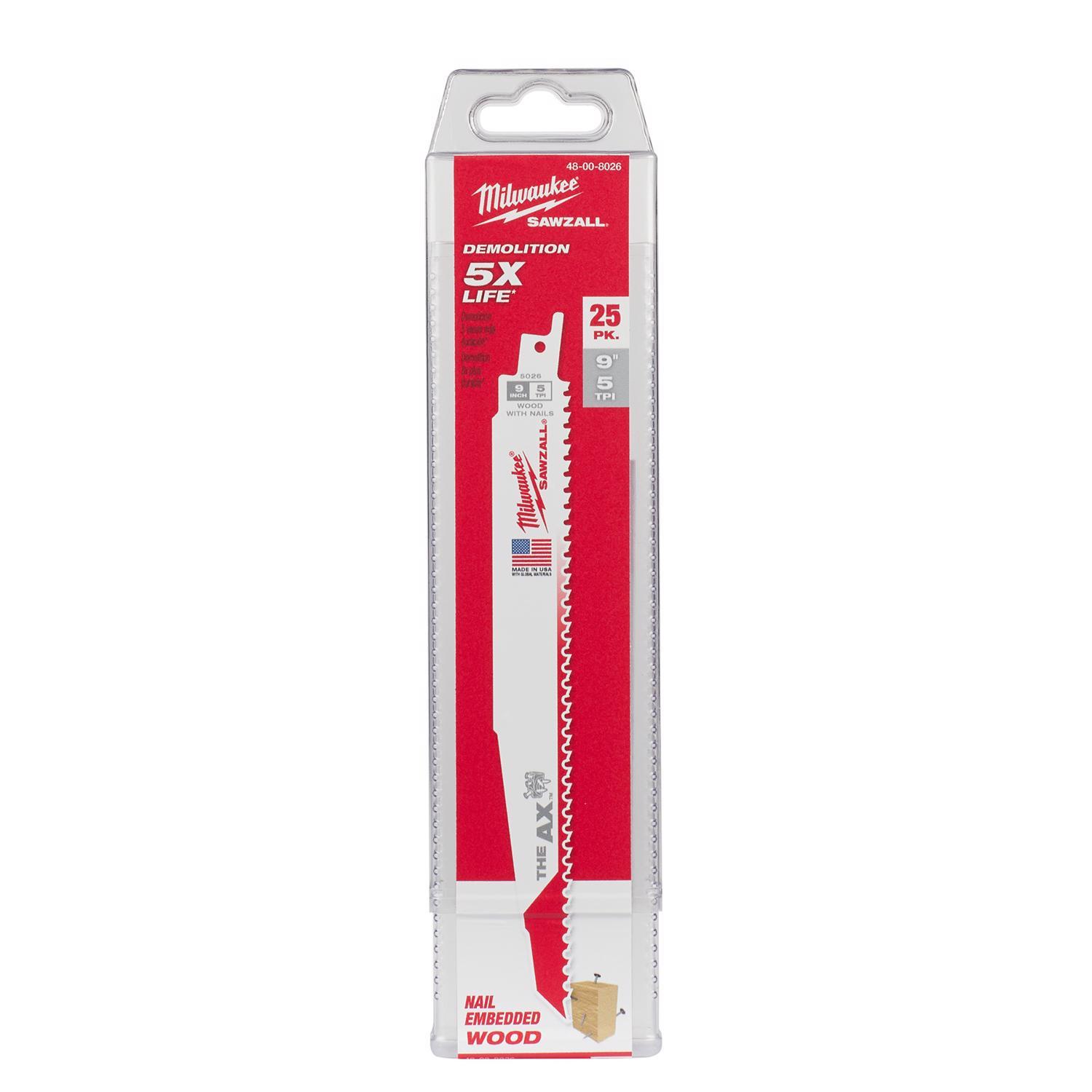 Milwaukee Ax 9 in. Bi-Metal Blade Set 5 TPI 25 pc