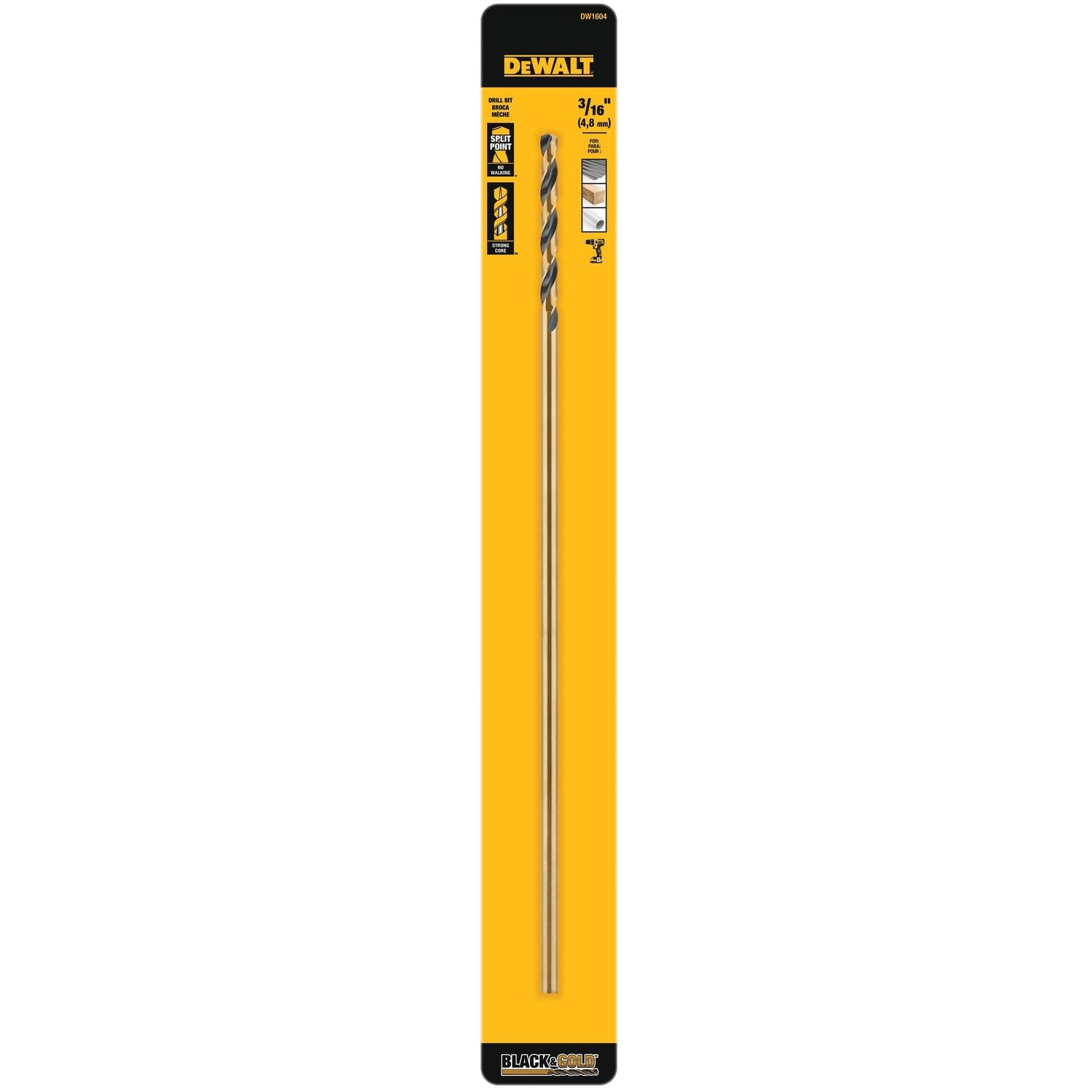 DEWALT Black & Gold 3/16 in. X 12 in. L High Speed Steel Split Point Aircraft Drill Bit Straight Sha