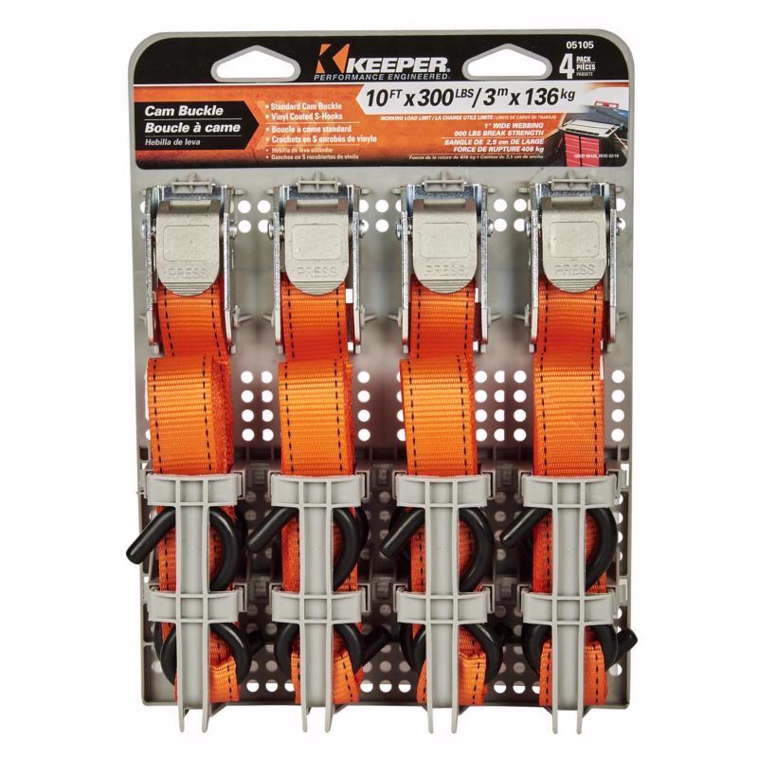 Keeper 1 in. W X 10 ft. L Orange Tie Down Strap 300 lb 4 pk