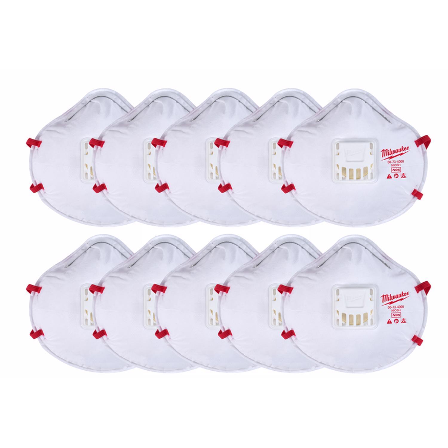 Milwaukee N95 Respirator Valved White One Size Fits All 10 pk