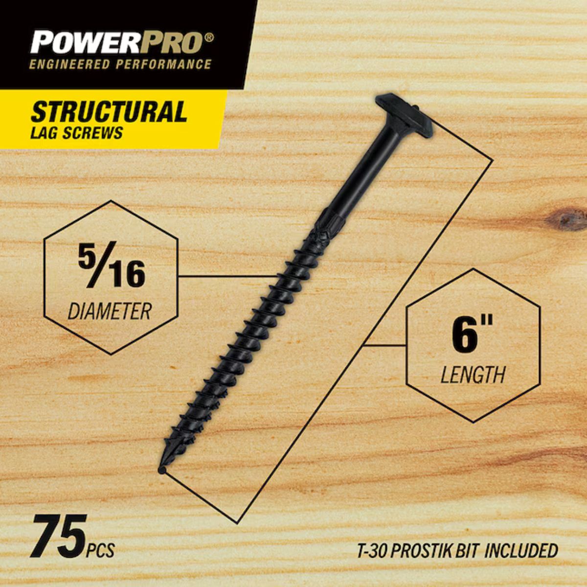 Power Pro 5/16-in x 6-in Epoxy Exterior Structural wood screws 75 Pieces