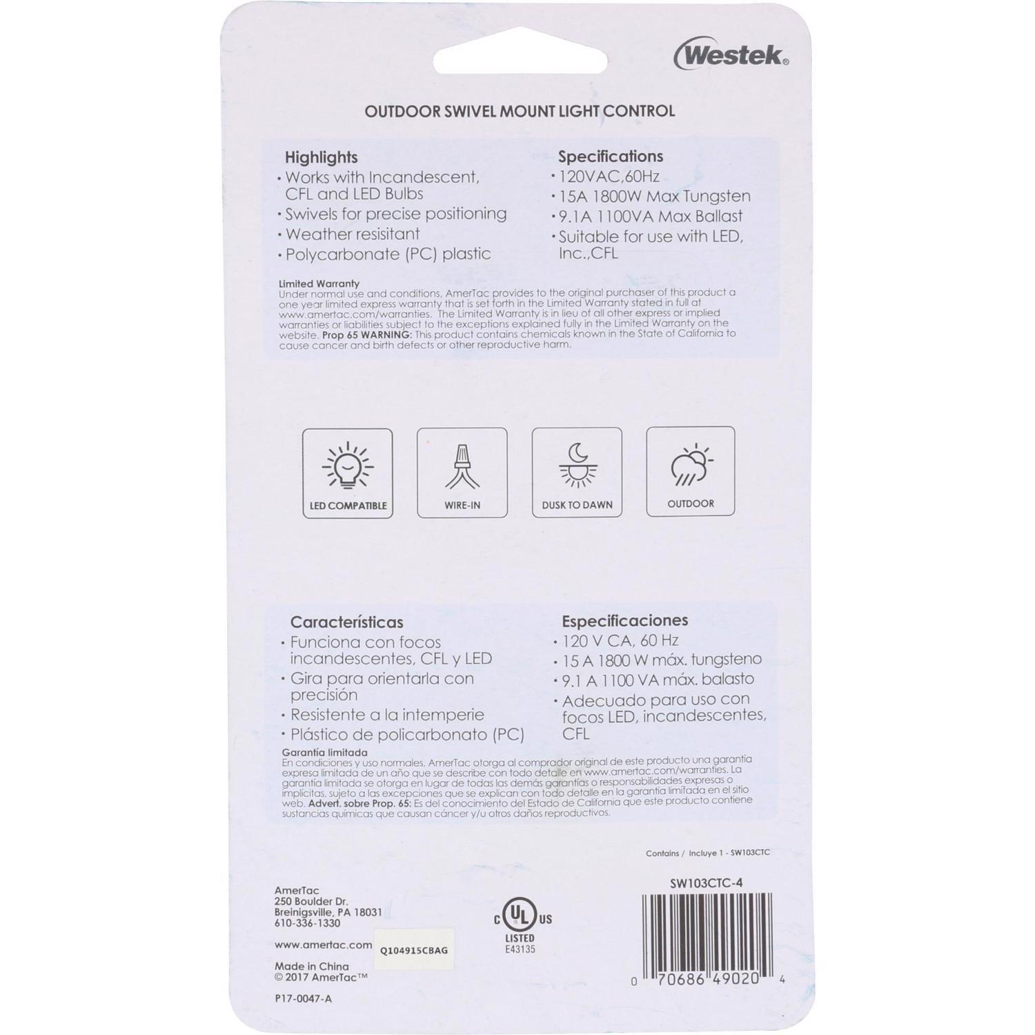 Westek Gray Photoelectric Swivel Eye Light Control 1 pk