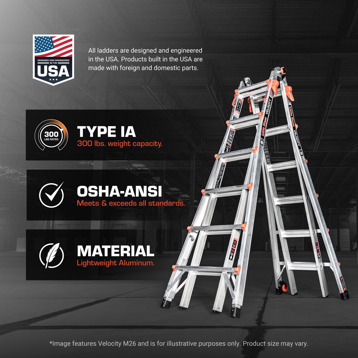 Little Giant Velocity 22 ft. H Aluminum Telescoping Multi-Position Ladder Type IA 300 lb. cap.