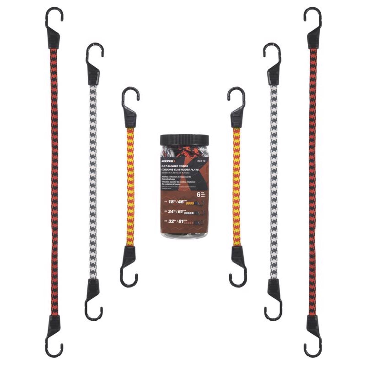 Keeper Assorted Flat Bungee Cord 18 in. L X.0787 in. 6 pk