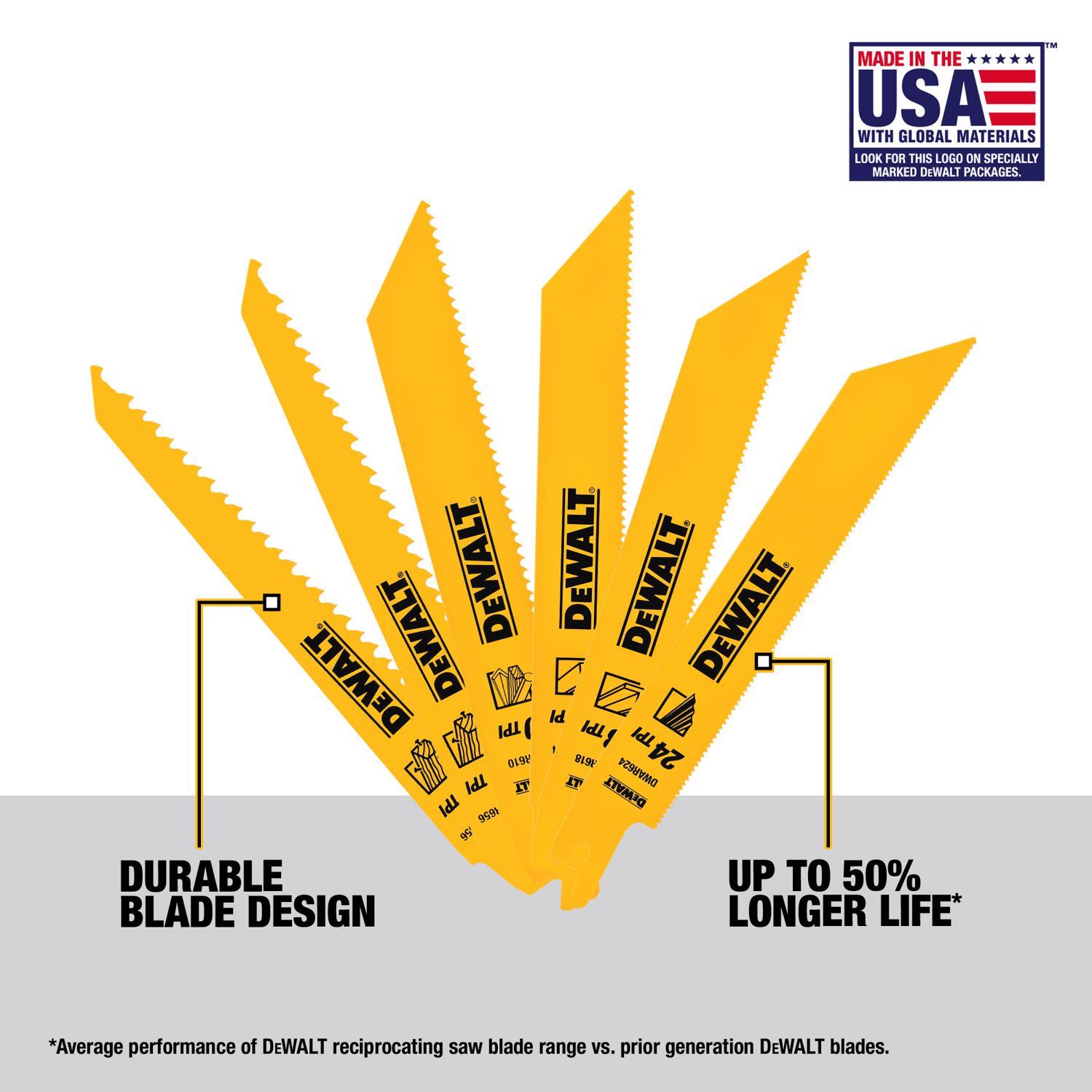 DEWALT Bi-Metal Reciprocating Saw Blade Set Multi TPI 6 pc