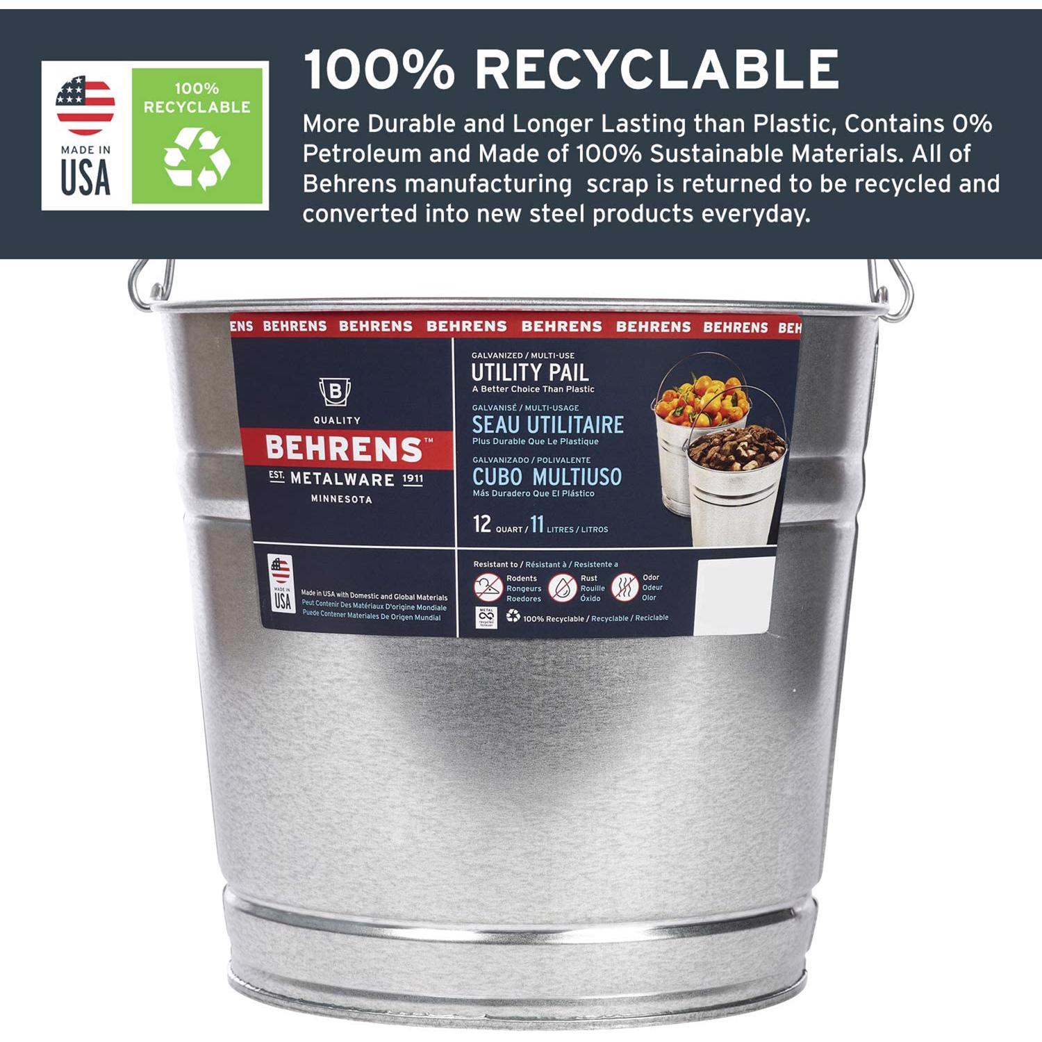 Behrens 12 qt Galvanized Pail Gray