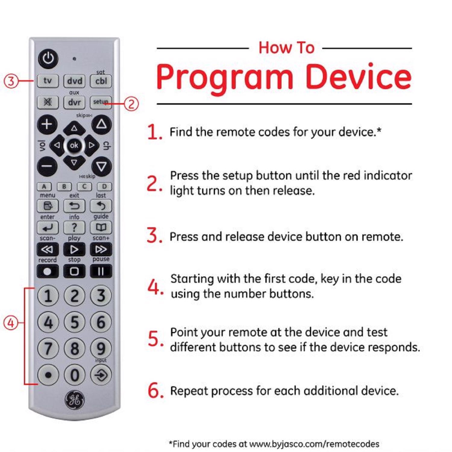 GE Programmable Universal Big Button Remote Control