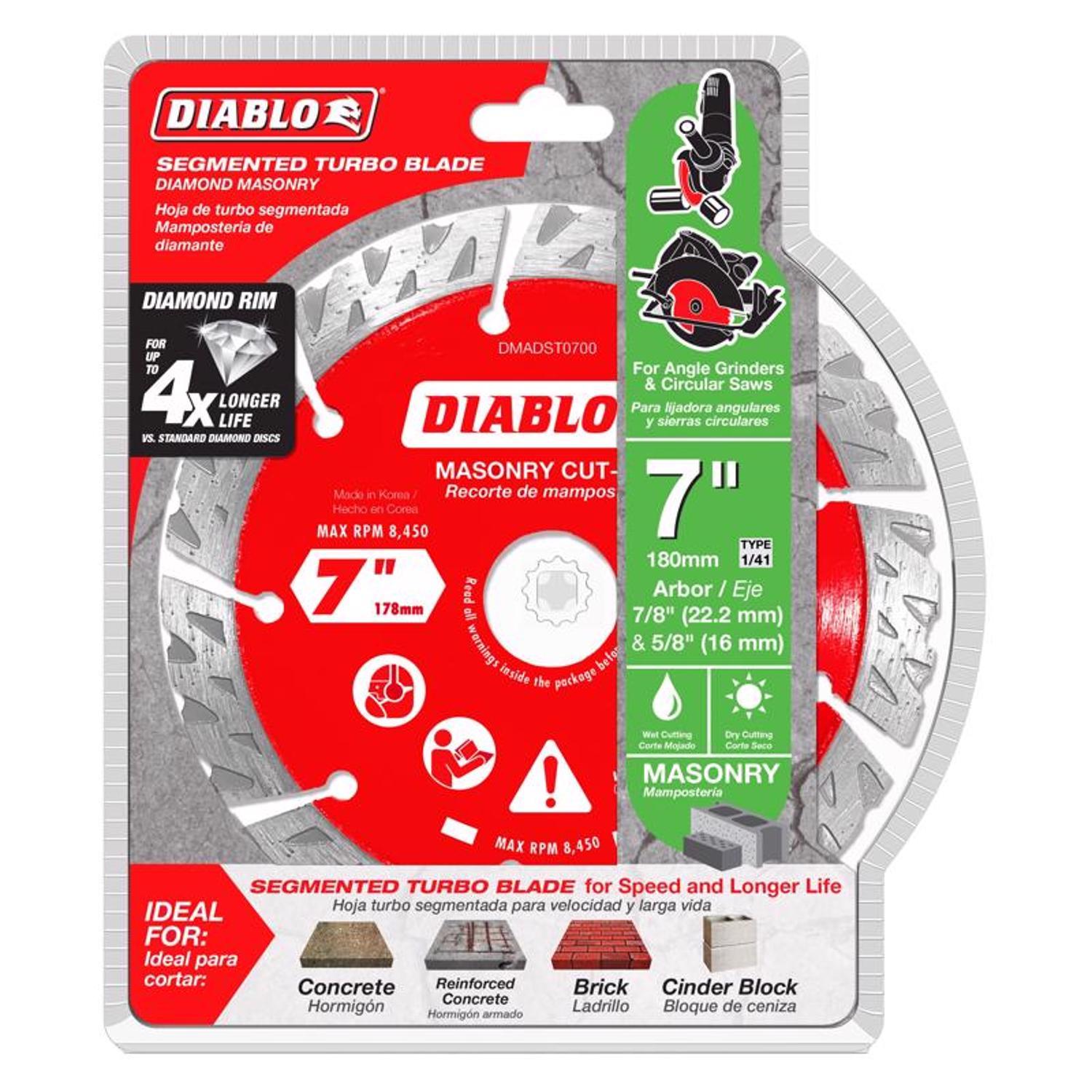 Diablo 7 in. D X 7/8 in. X.102 in. thick Diamond Segmented Turbo Masonry Cut-Off Disc
