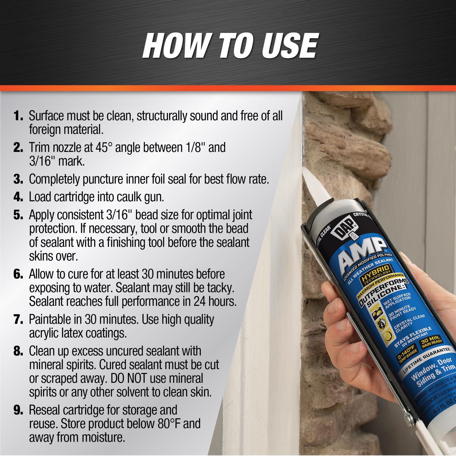 DAP AMP Crystal Clear Polymer Advanced Hybrid Caulk Sealant 9 oz