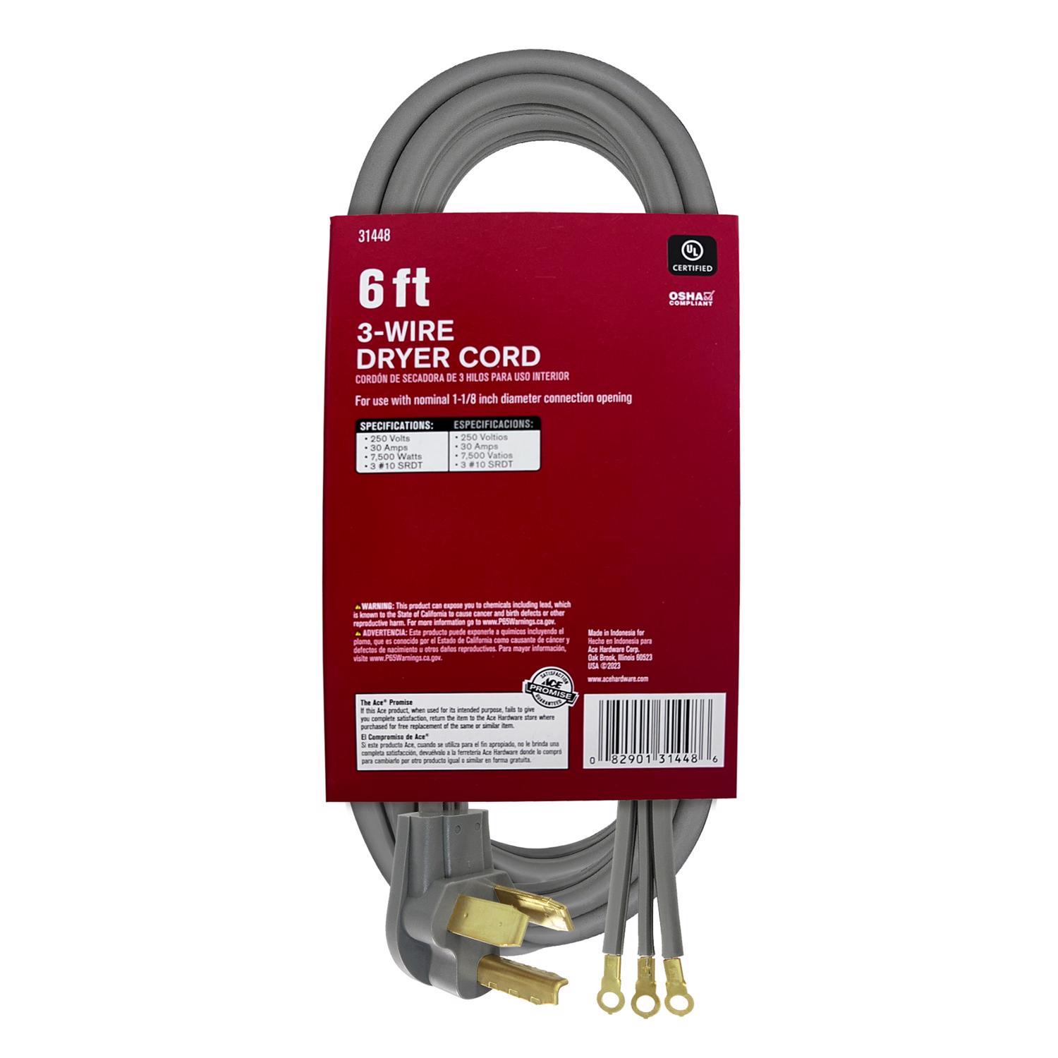 Ace 10/3 SRDT 125/250 V 6 ft. L Dryer Cord 3 Wire