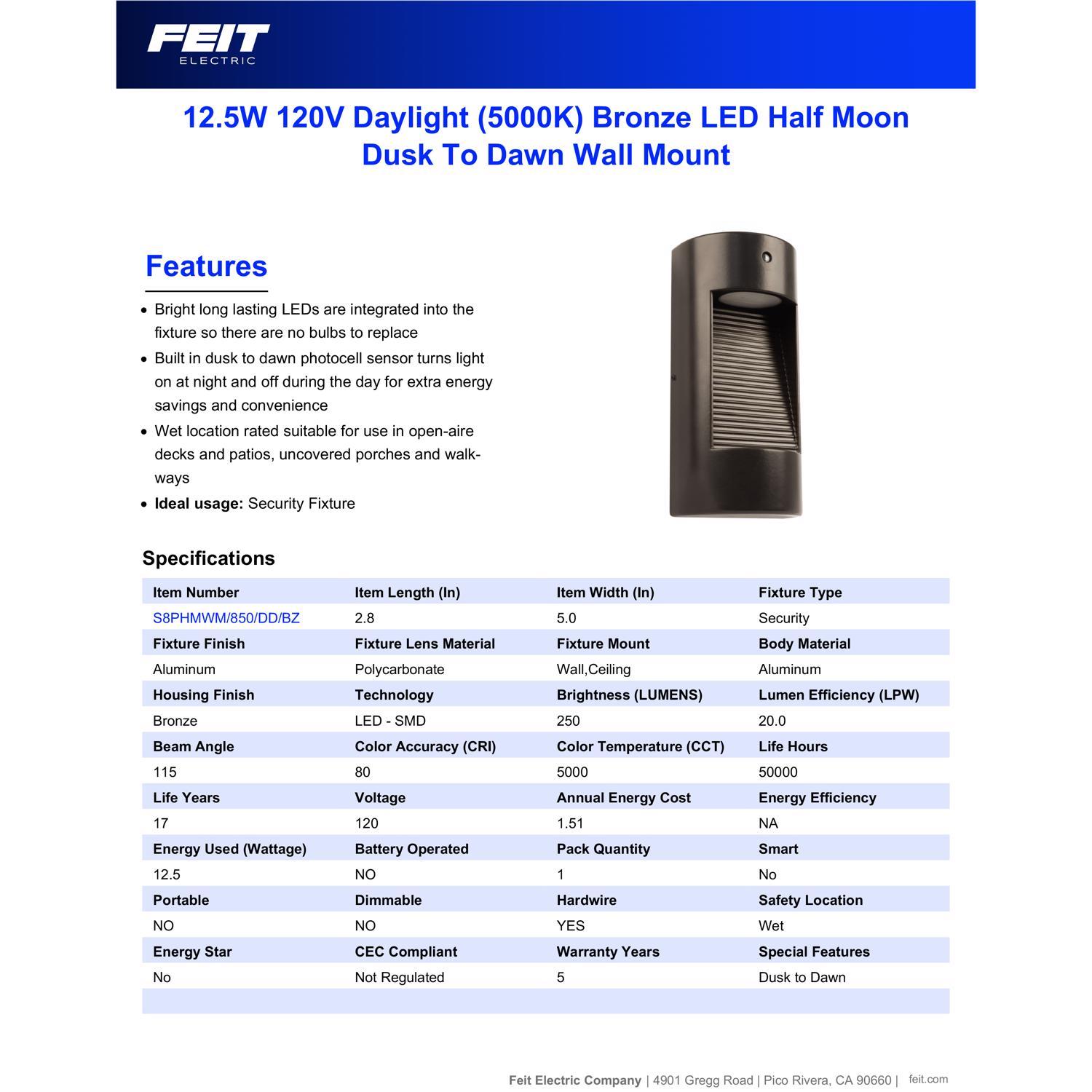 Feit LED Dusk to Dawn Hardwired LED Bronze Security Light