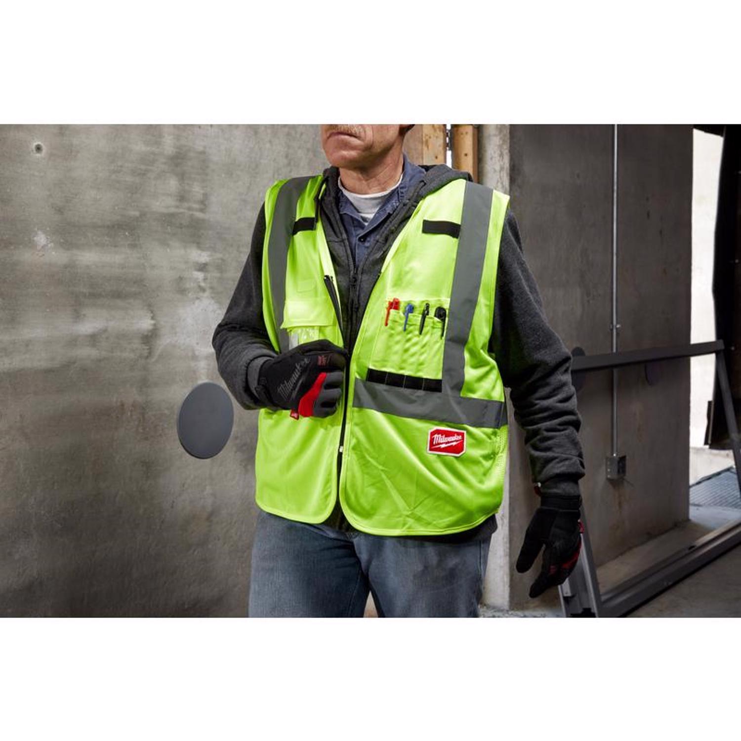 Milwaukee Class 2 with 10 Pockets Safety Vest High Visibility Yellow L/XL