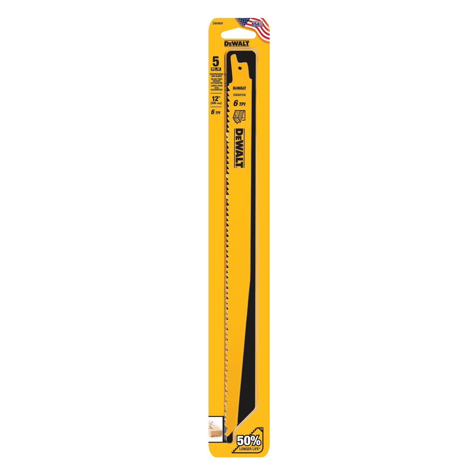 DEWALT 12 in. Bi-Metal Reciprocating Saw Blade 6 TPI 5 pk