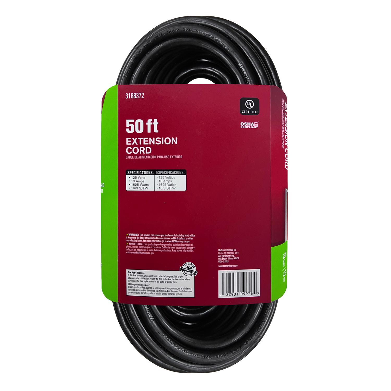 Ace Outdoor 50 ft. L Black Extension Cord 16/3 SJTW
