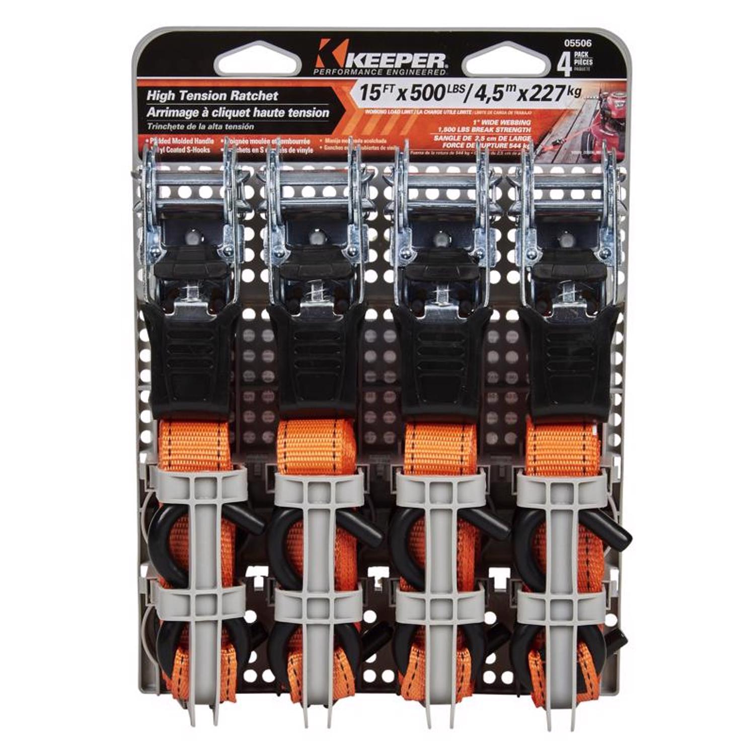 Keeper 1 in. W X 15 ft. L Orange Tie Down Strap 500 lb 4 pk