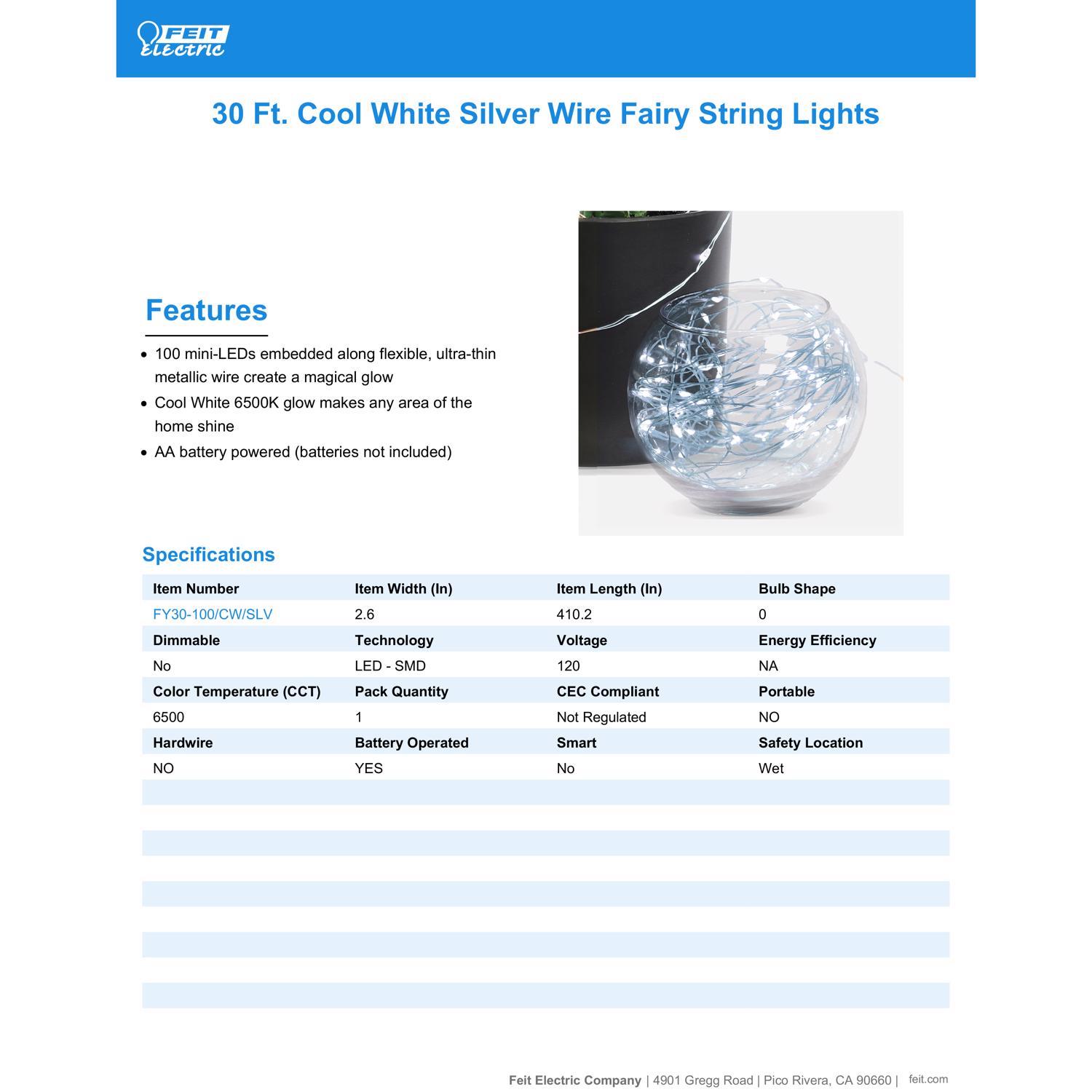 Feit LED Fairy String Lights Cool White 30 ft. 100 lights