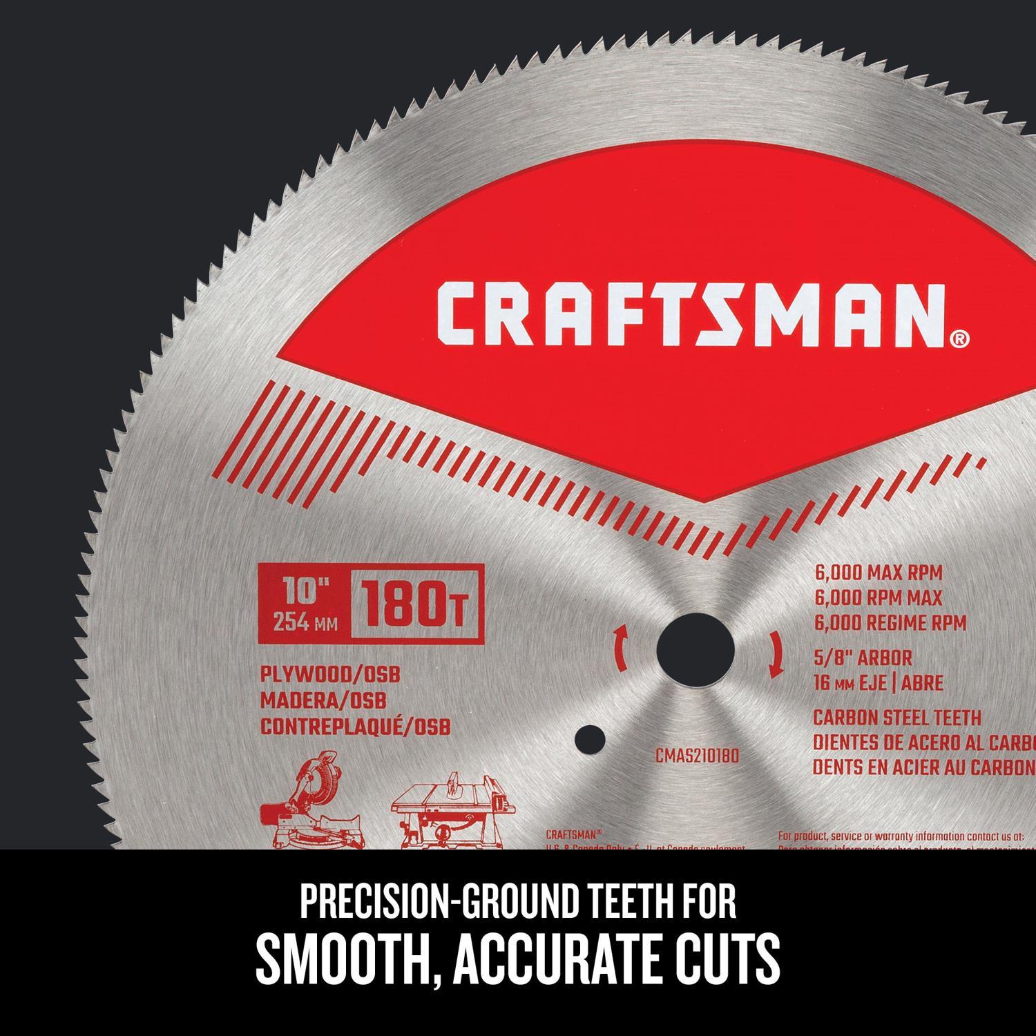 CRAFTSMAN 10 in. D X 5/8 in. Carbon Steel Circular Saw Blade 180 teeth 1 pc
