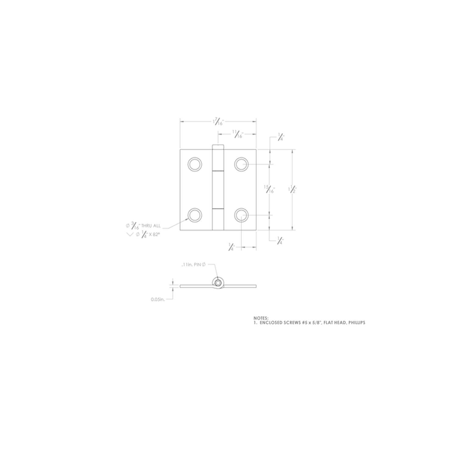 Ace 2.75 in. W X 1-1/2 in. L Zinc Plated Silver Zinc Narrow Hinge 2 pk