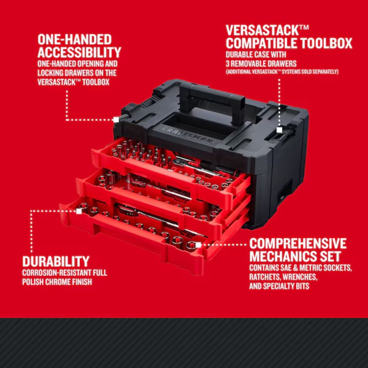 CRAFTSMAN VERSASTACK 242 -Piece Metric and standard (SAE) Mechanics Tool Set with Hard Case