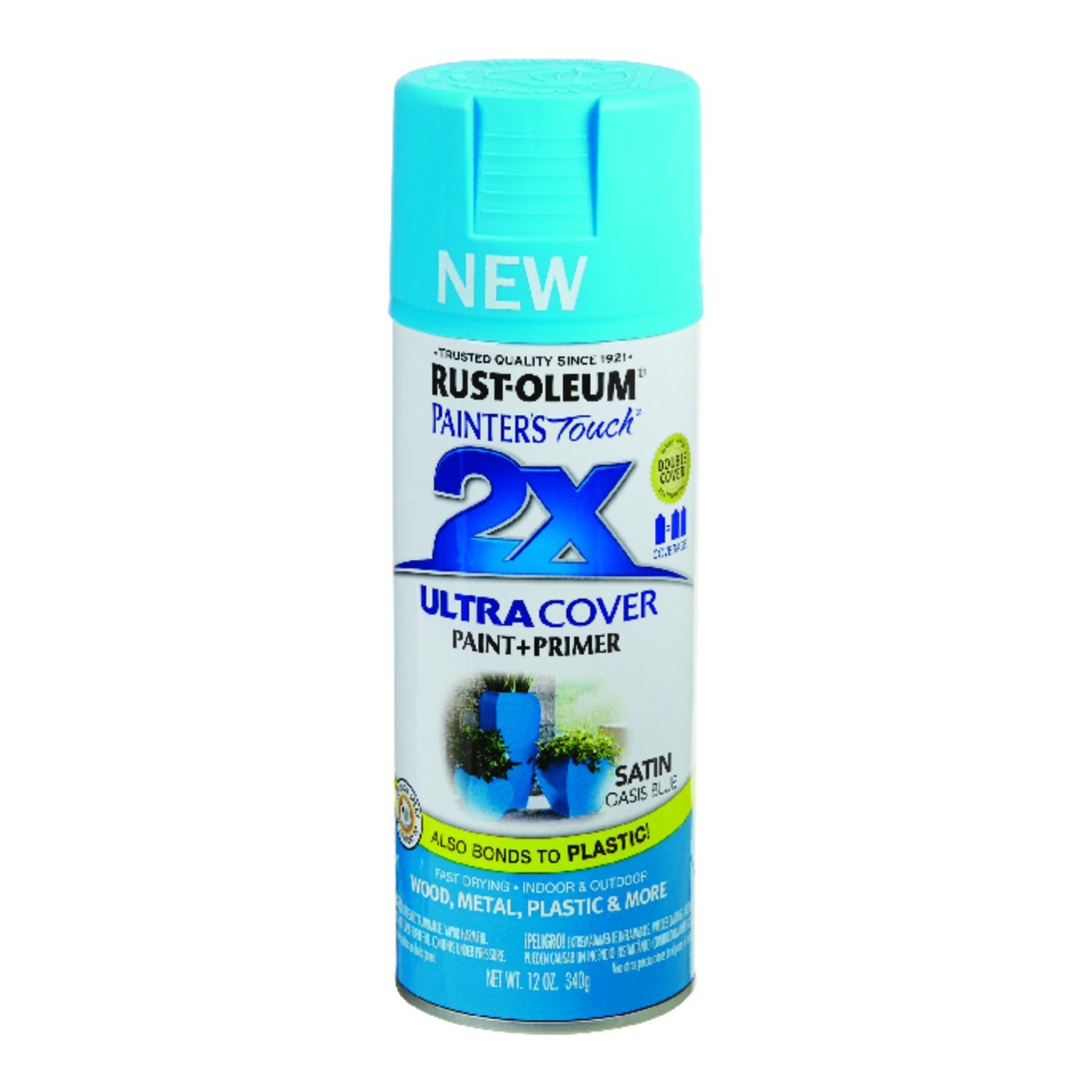 Rust-Oleum Painter's Touch 2X Ultra Cover Satin Oasis Blue Paint+Primer Spray Paint 12 oz