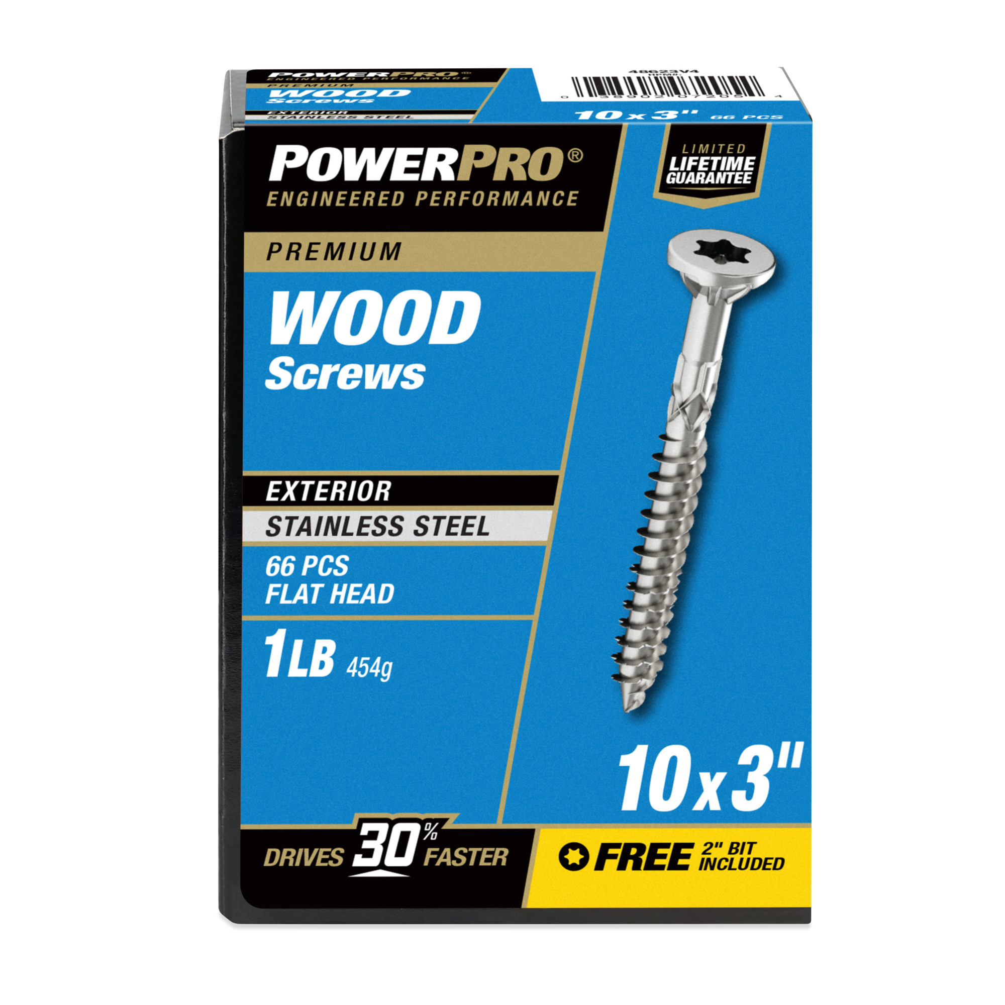 Power Pro Premium 305 Stainless Steel Wood Screws (#10 x 3 in.) - 66 pc