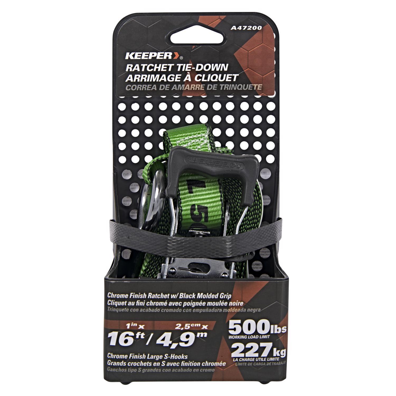 Keeper 1 in. W X 16 ft. L Green Ratchet Tie Down Strap 500 lb 1 pk