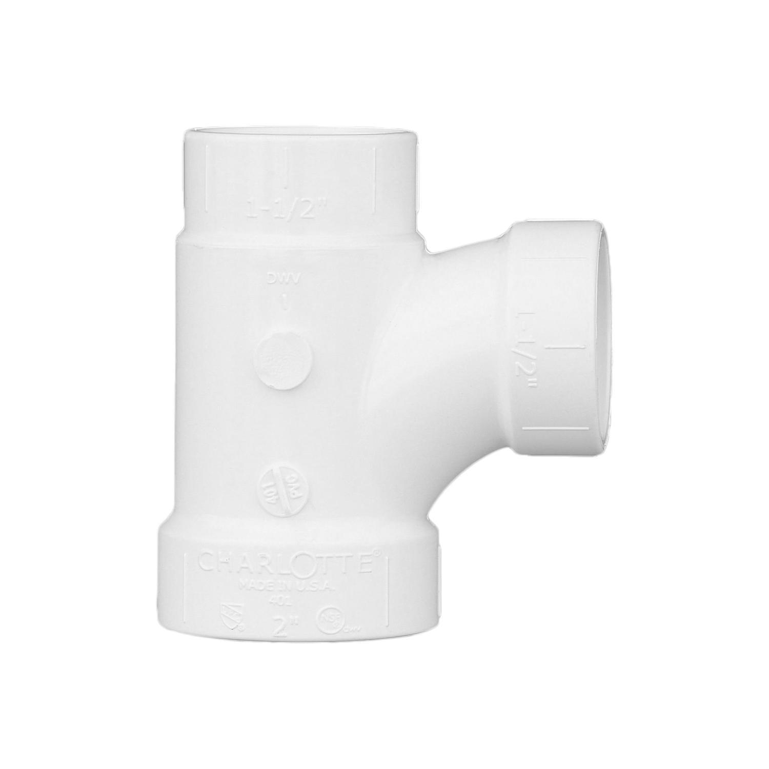 Charlotte Pipe Schedule 40 2 in. Hub X 1-1/2 in. D Hub PVC Sanitary Tee 1 pk