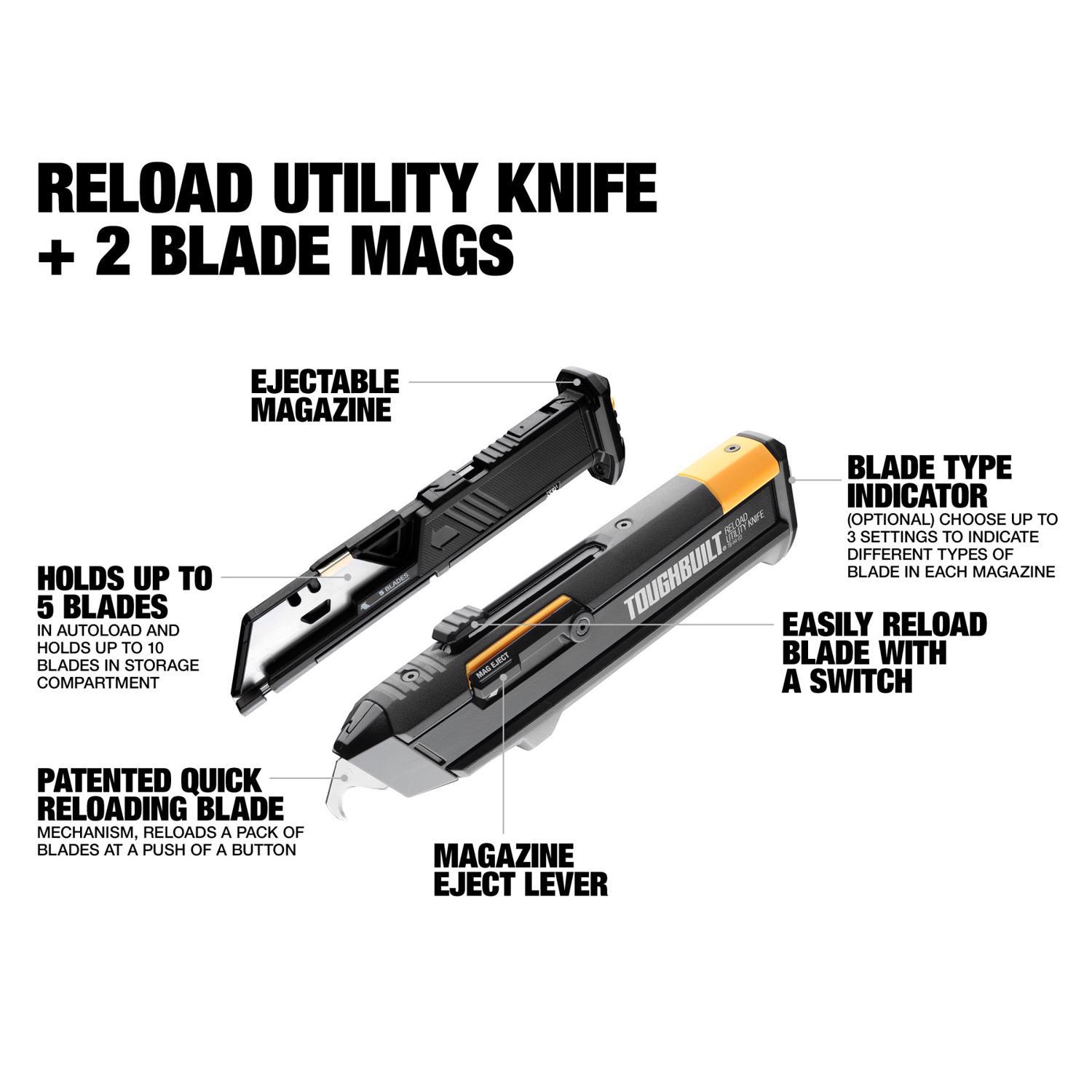 ToughBuilt 6.5 in. Retractable Reloading Utility Knife Black 1 pc