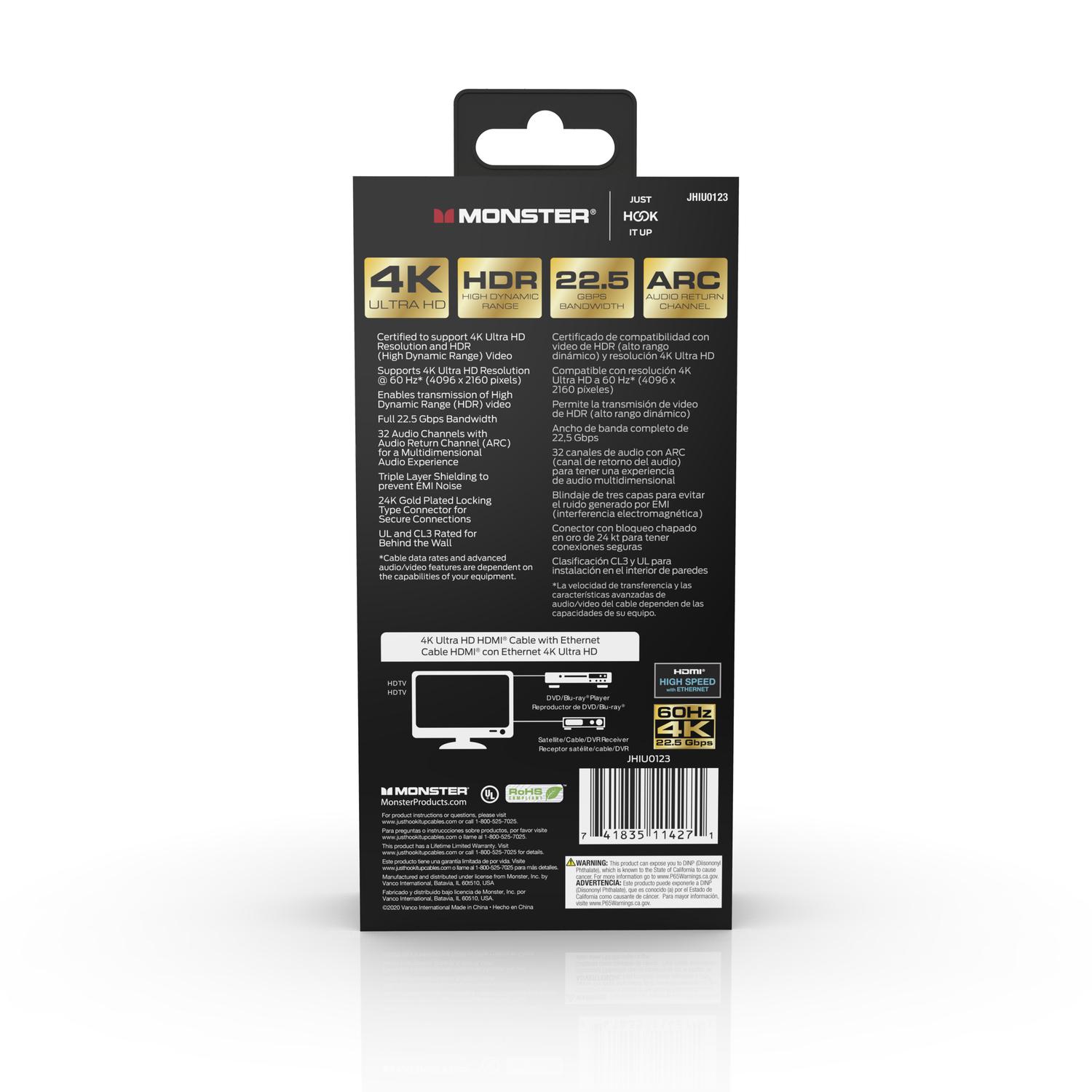 Monster Just Hook It Up 6 ft. L HDMI Cable With Ethernet 4K Ultra HD