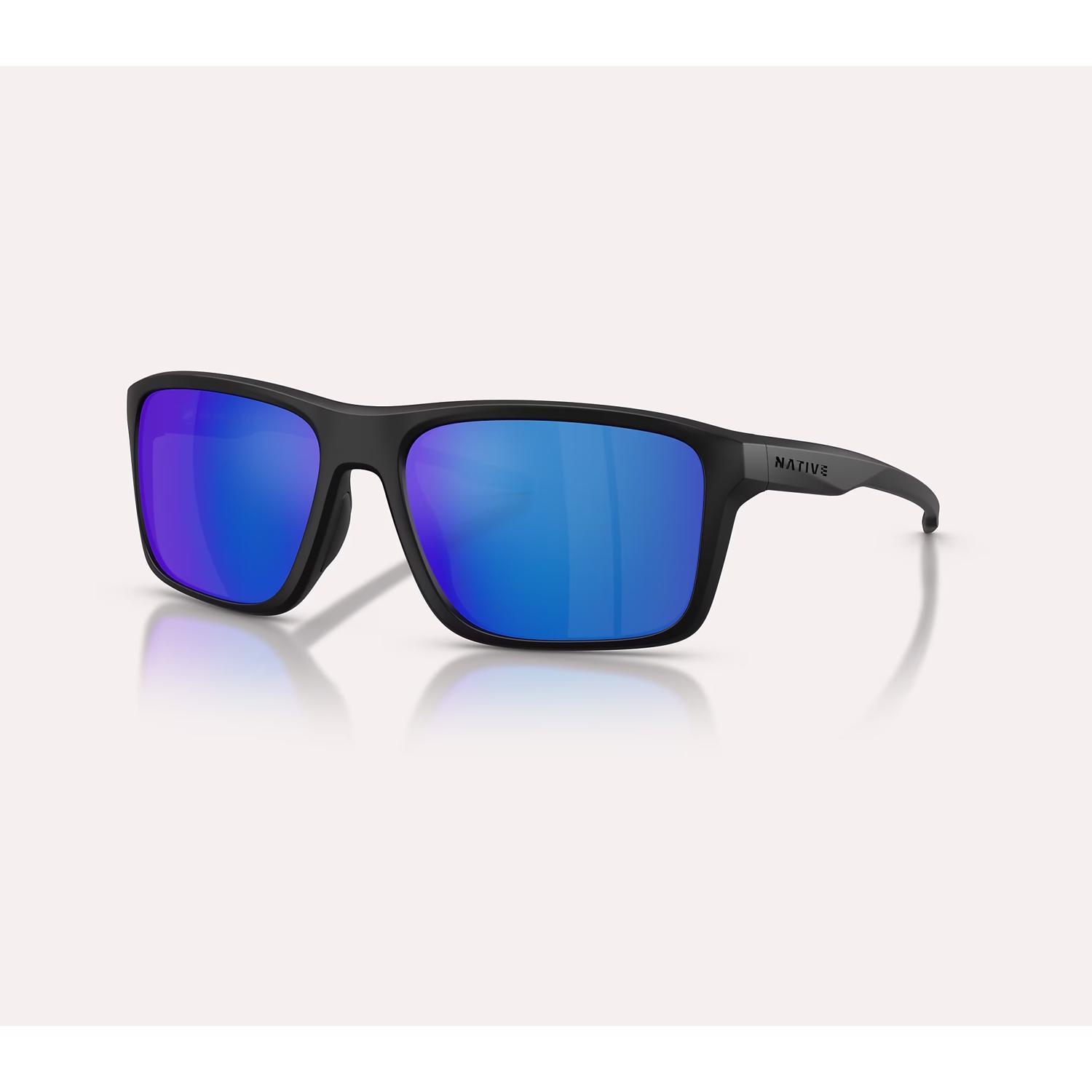 Native Tavern Sunglasses Men's Matte Black Frame Blue Reflex Lens Polarized Blue Light Blocking