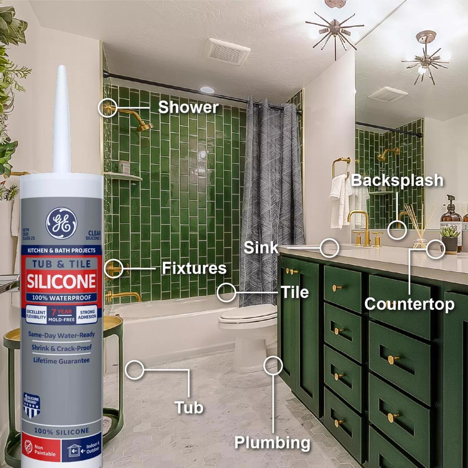 GE Tub & Tile White Silicone 1 Tub and Tile Caulk Sealant 10.1 oz