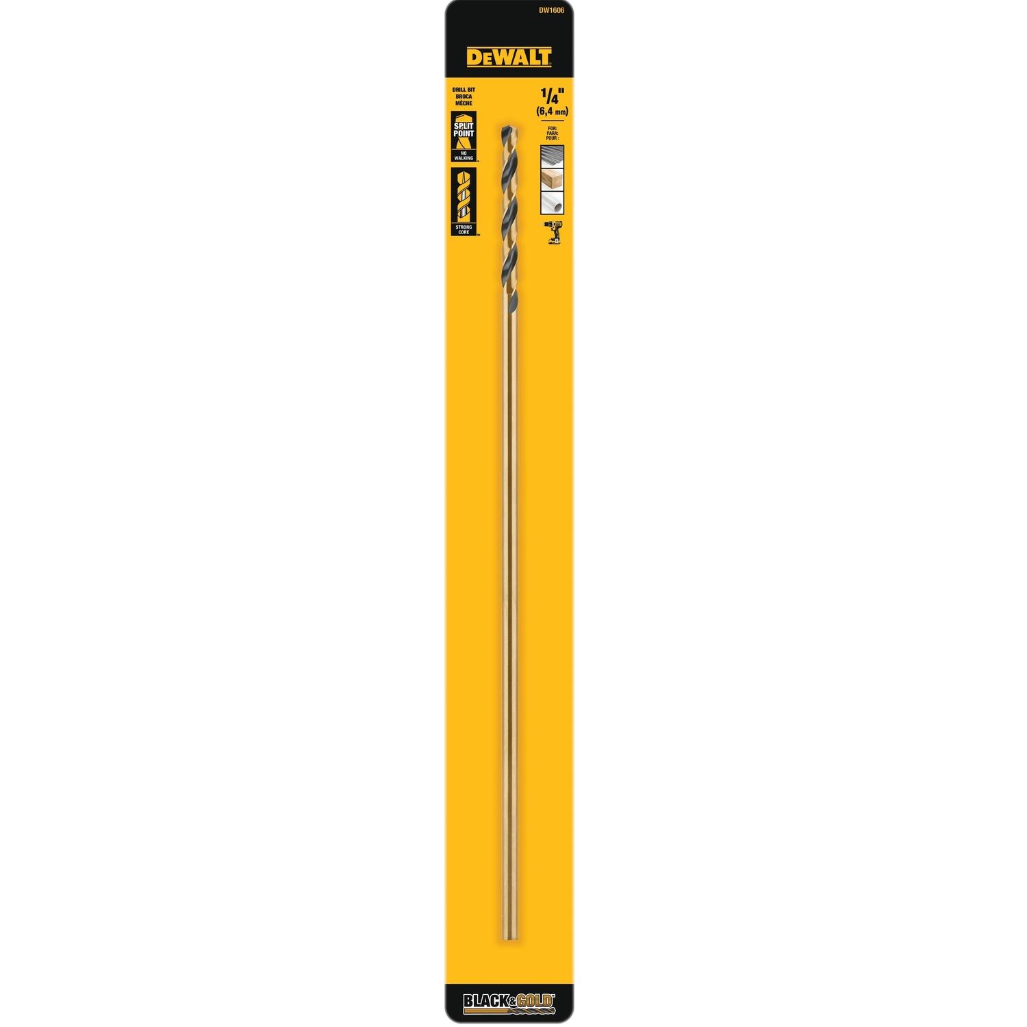 DEWALT Black & Gold 1/4 in. X 12 in. L High Speed Steel Split Point Aircraft Drill Bit Straight Shan