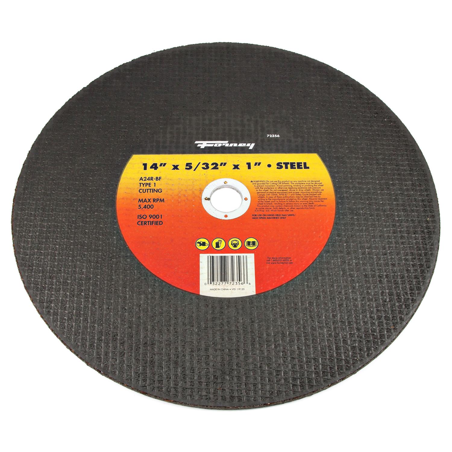 Forney 14 in. D X 1 in. X 5/32 in. thick Aluminum Oxide Metal Cutting Wheel 1 pc