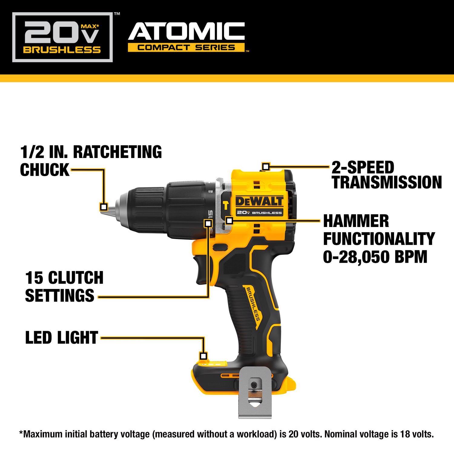 DeWalt 20V MAX Atomic 1/2 in. Brushless Cordless Hammer Drill Tool Only