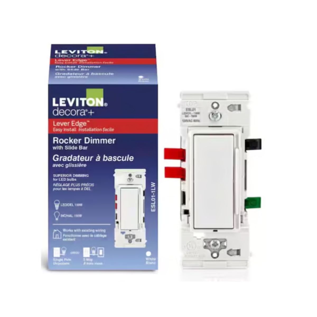 Leviton Lever Edge White Rocker Dimmer Switch 1 Pack