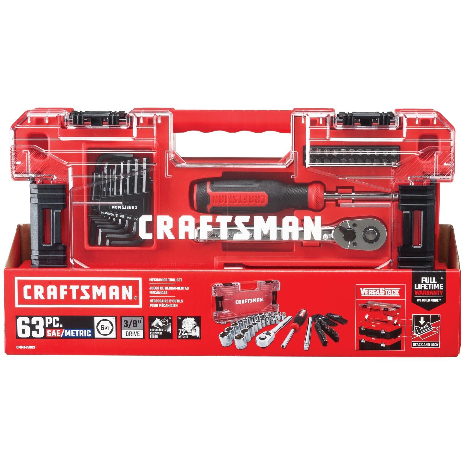 Craftsman 3/8 in. drive Metric and SAE 6 Point Mechanic's Tool Set 63 pc
