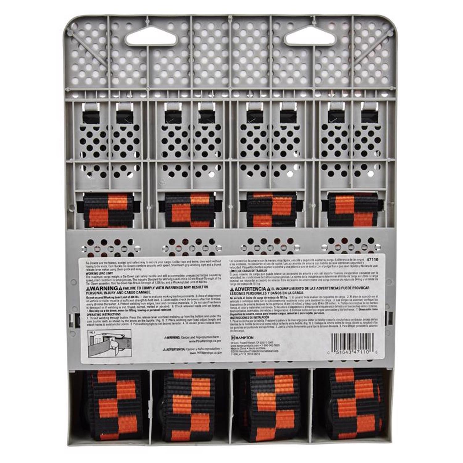 Keeper 1.25 in. W X 8 ft. L Black/Orange Tie Down Strap 400 lb 4 pk