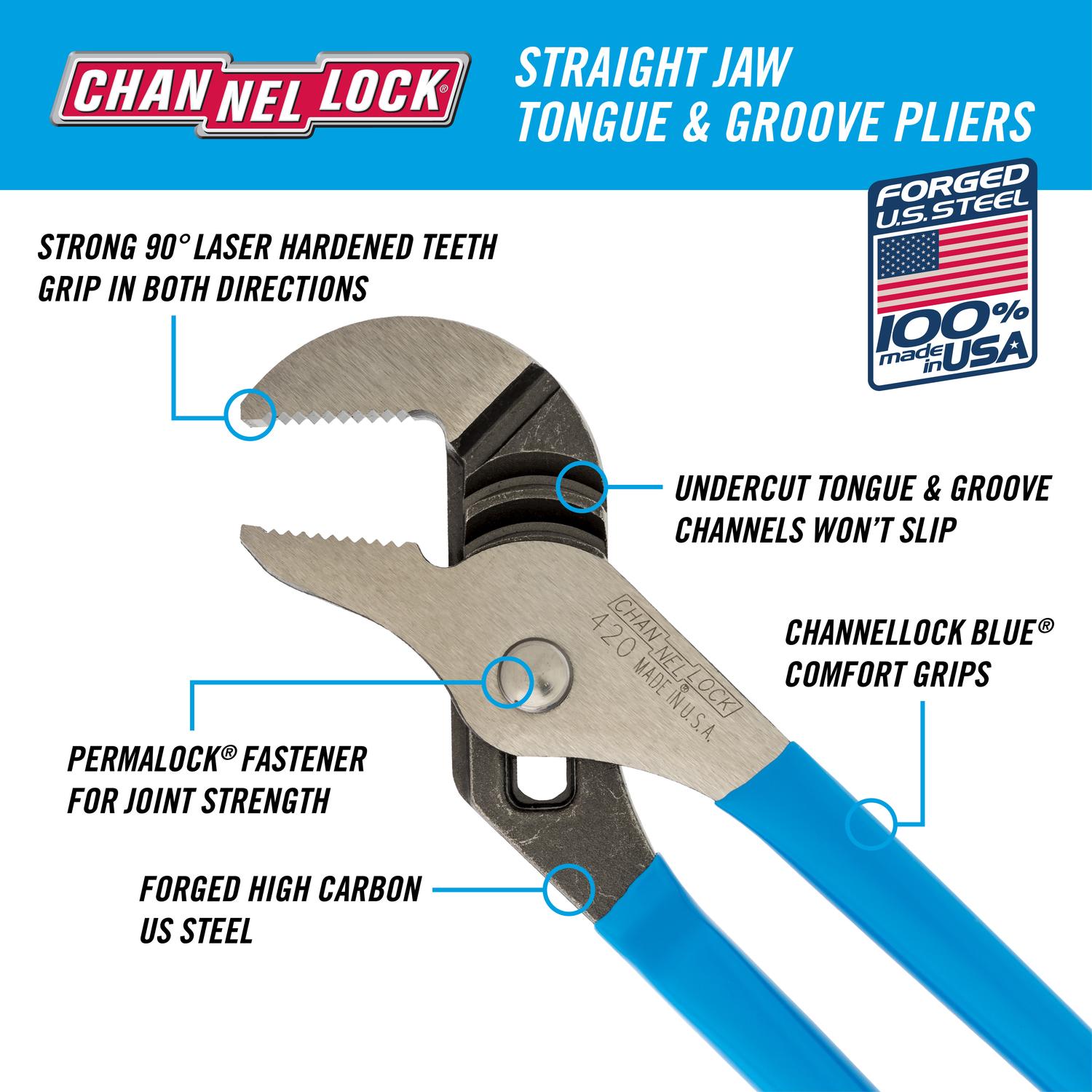 Channellock 6.5 in. Carbon Steel Straight Jaw Tongue and Groove Pliers