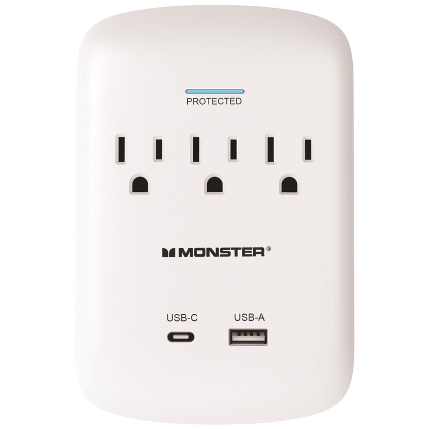 Monster Just Power It Up 0 ft. L 3 outlets Wall Tap Surge Protector White 1200 J