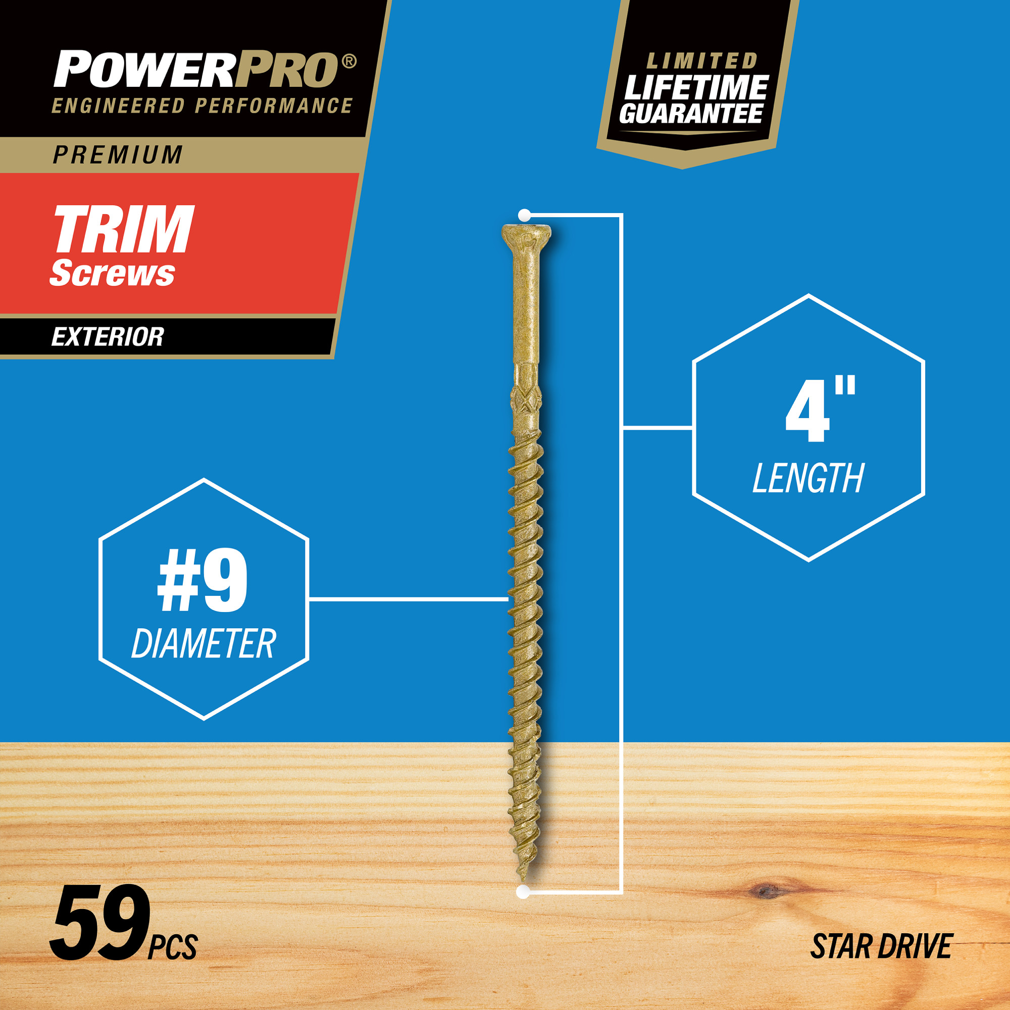 Power Pro&reg; Premium Bronze Exterior Trim Screws (#9 x 4 in.) - 59 pc