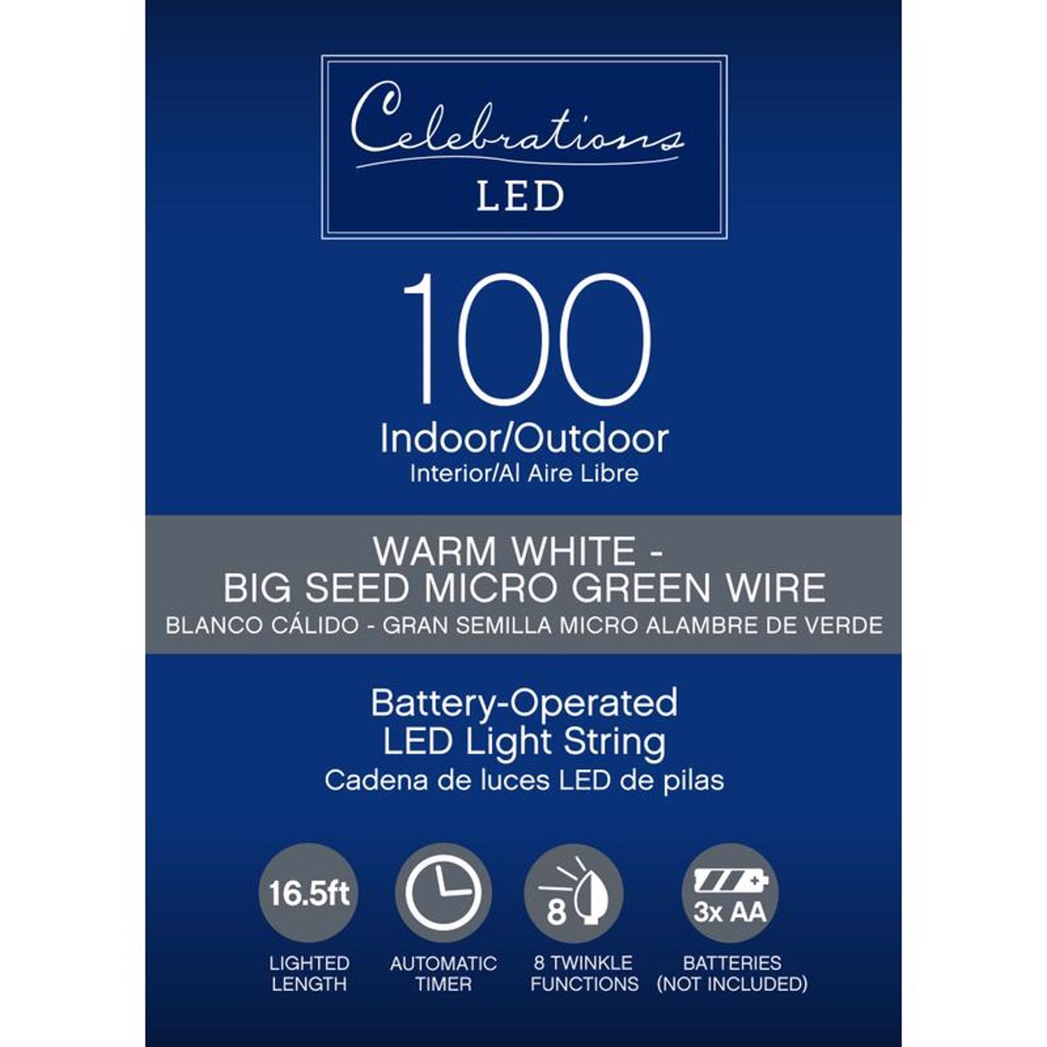 Celebrations LED Micro Dot/Fairy Clear/Warm White 100 ct String Christmas Lights 16.5 ft.