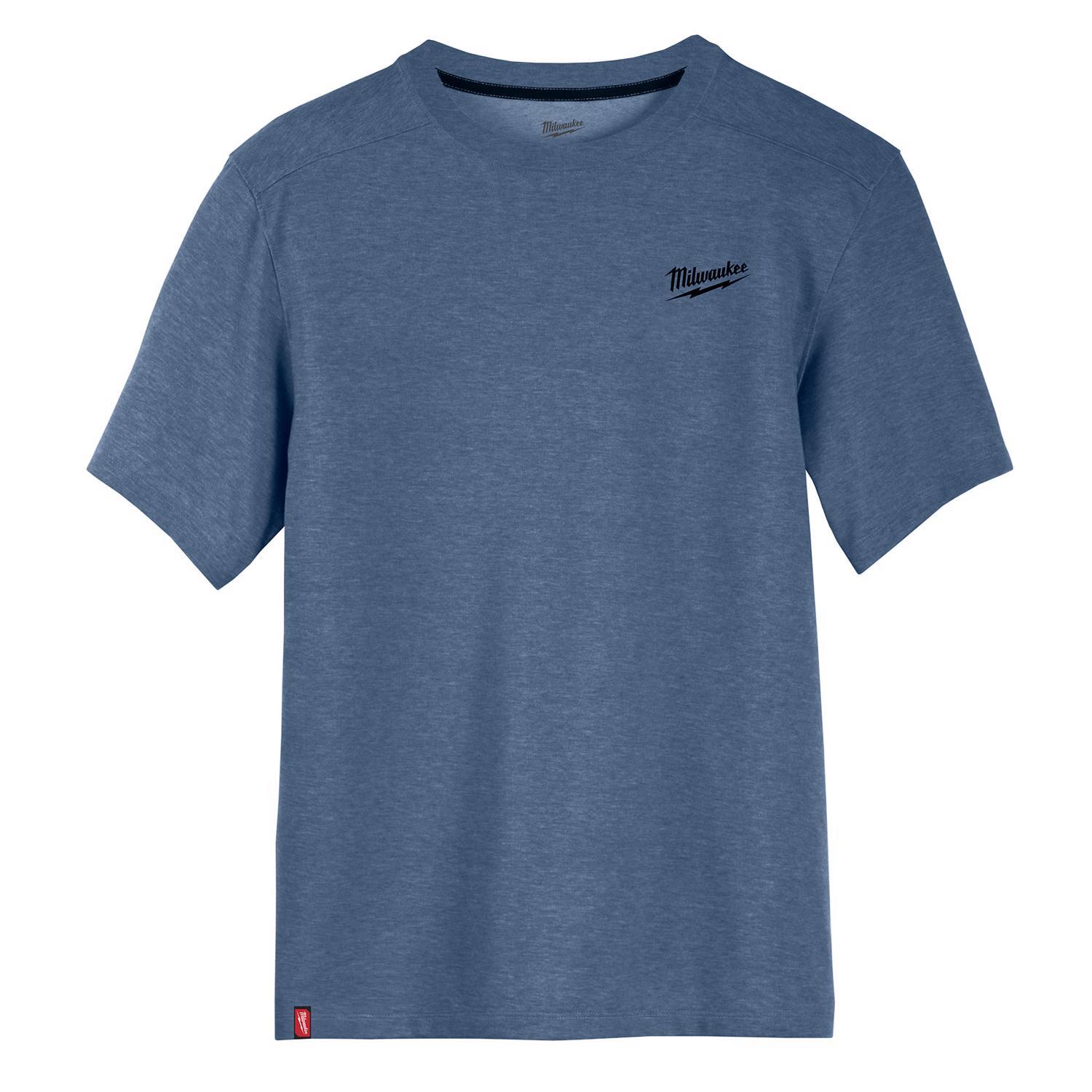 Milwaukee XXL Short Sleeve Men's Crew Neck Blue Hybrid Work Tee Shirt