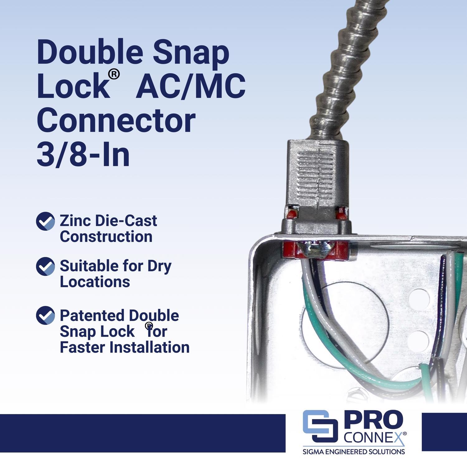 Sigma Engineered Solutions ProConnex 3/8 in. D Die-Cast Zinc Flex Connector For AC, MC and FMC/RWFMC