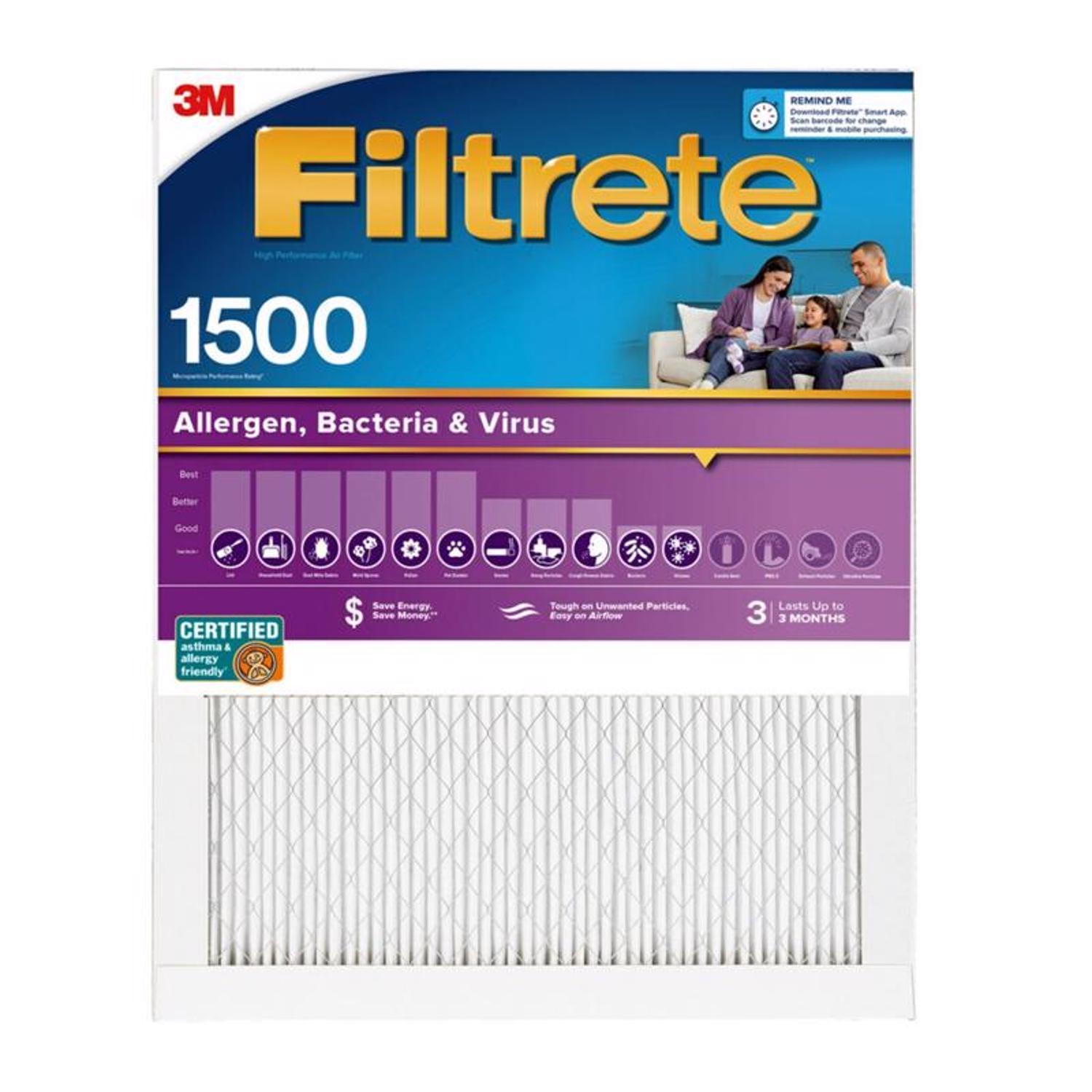Filtrete 20 in. W X 20 in. H X 1 in. 1500 MPR Pleated Allergen Air Filter 1 pk