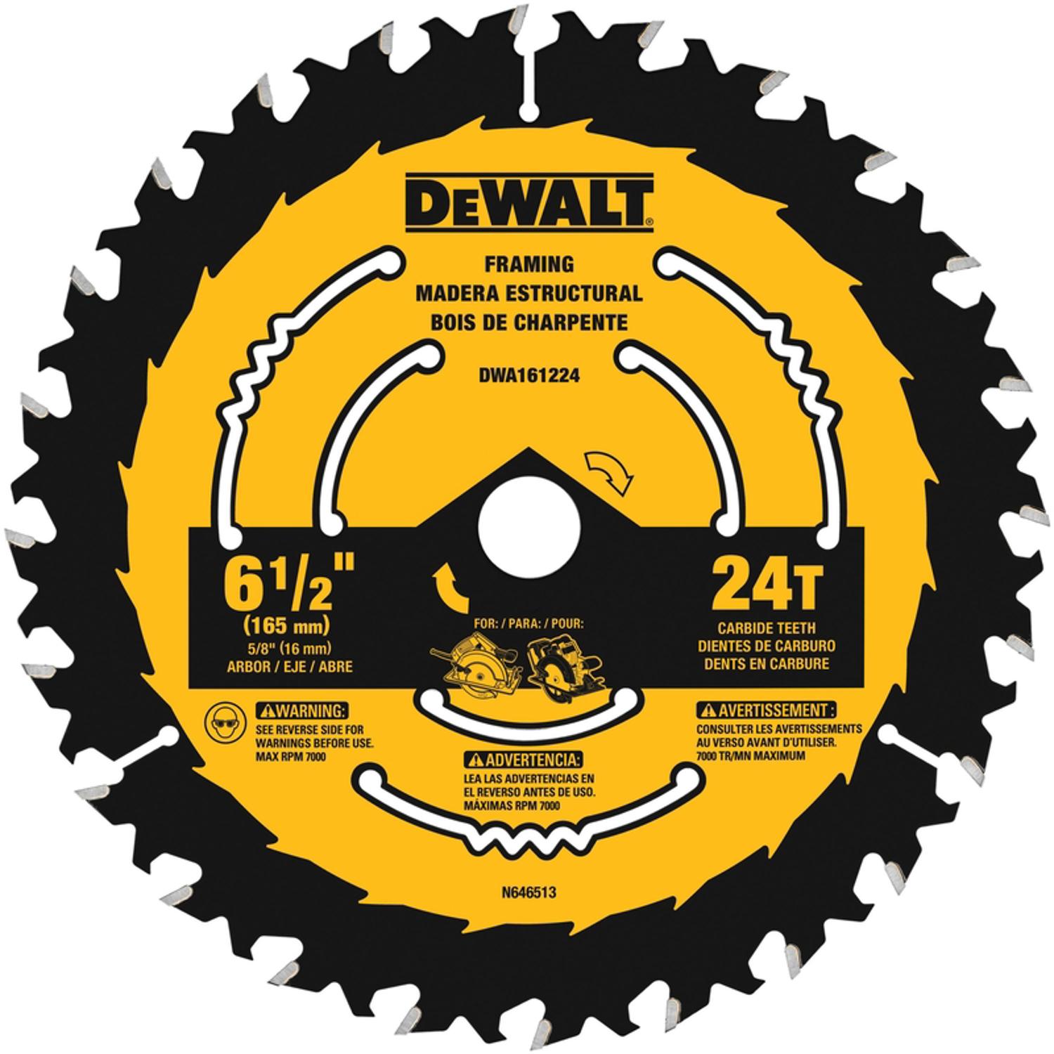 DeWalt 6-1/2 in. D X 5/8 in. Tungsten Carbide Circular Saw Blade 24 teeth 1 pk