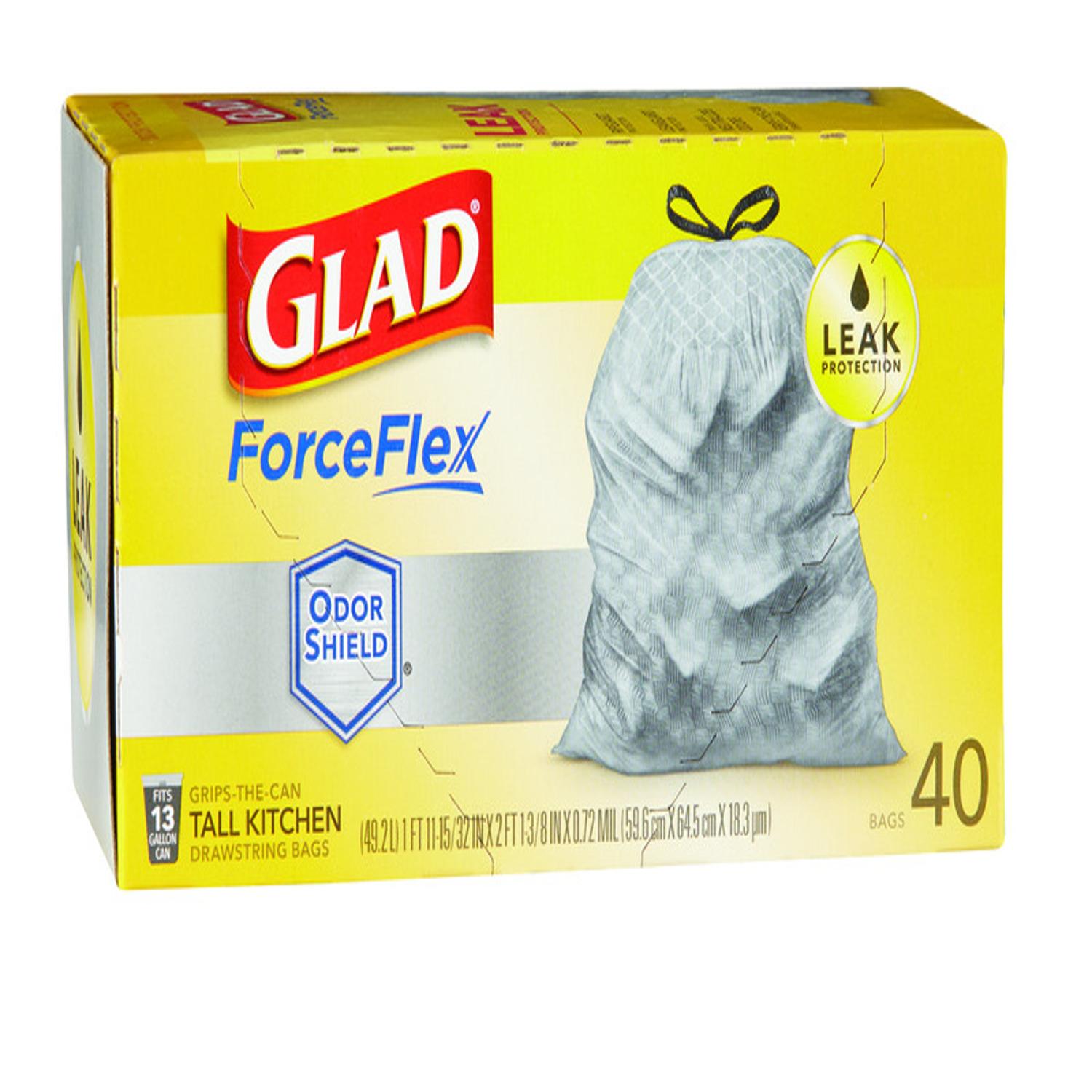 Glad ForceFlex 13 gal No Scent Scent Tall Kitchen Bags Drawstring 40 pk 0.72 mil
