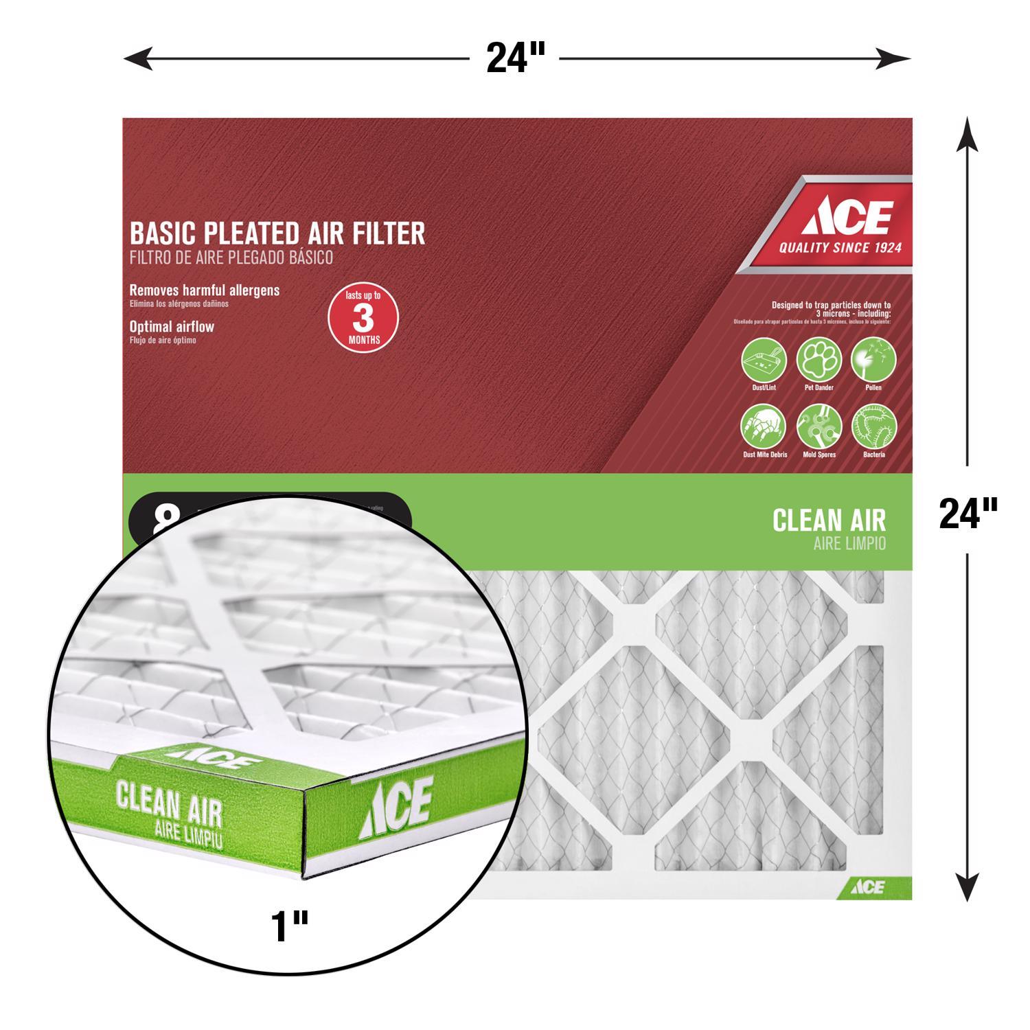 Ace 24 in. W X 24 in. H X 1 in. Synthetic 8 MERV Pleated Air Filter 1 pk