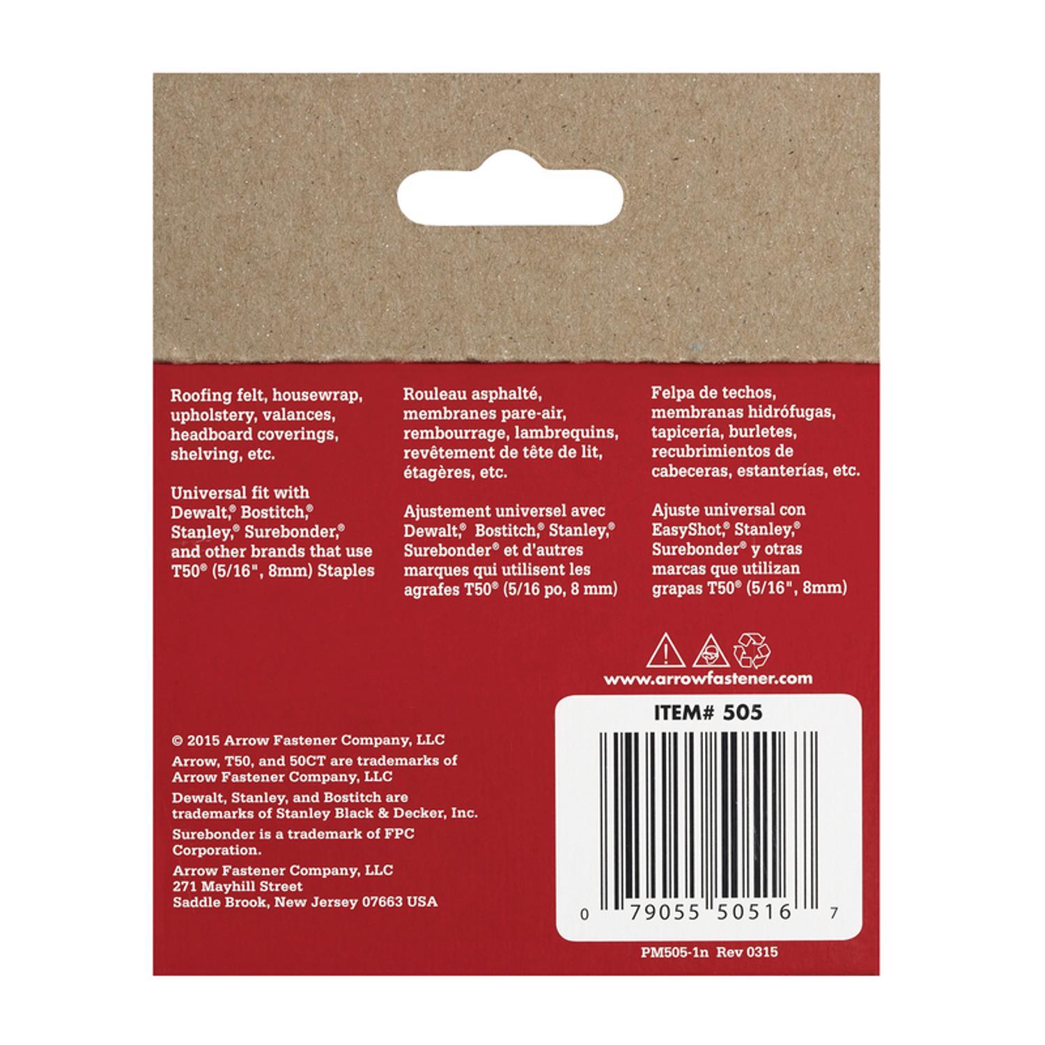 Arrow T50 3/8 in. W X 5/16 in. L 18 Ga. Flat Crown Heavy Duty Staples 1250 pk
